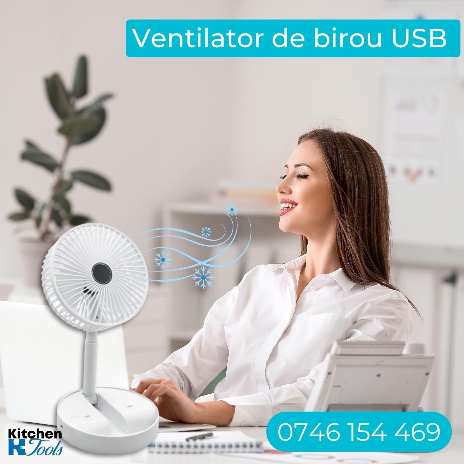 Ventilator Rosberg USB birou, 3 trepte viteza, silentios