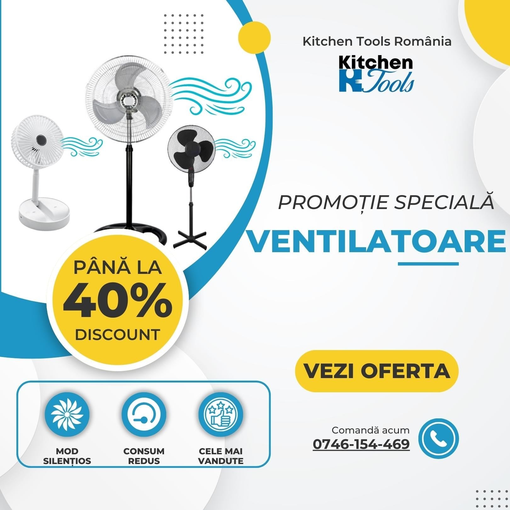 Ventilator Rosberg USB birou, 3 trepte viteza, silentios