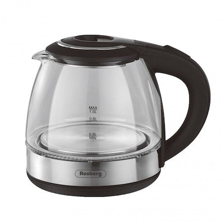Cana electrica Rosberg 1500W, 1L, Argintiu/Negru