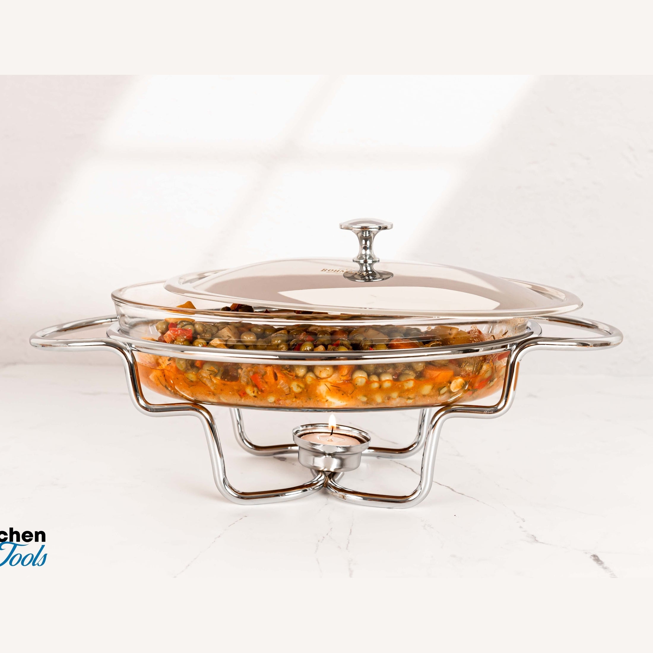 Chafing dish sticla 1.6L cu capac si suport inox