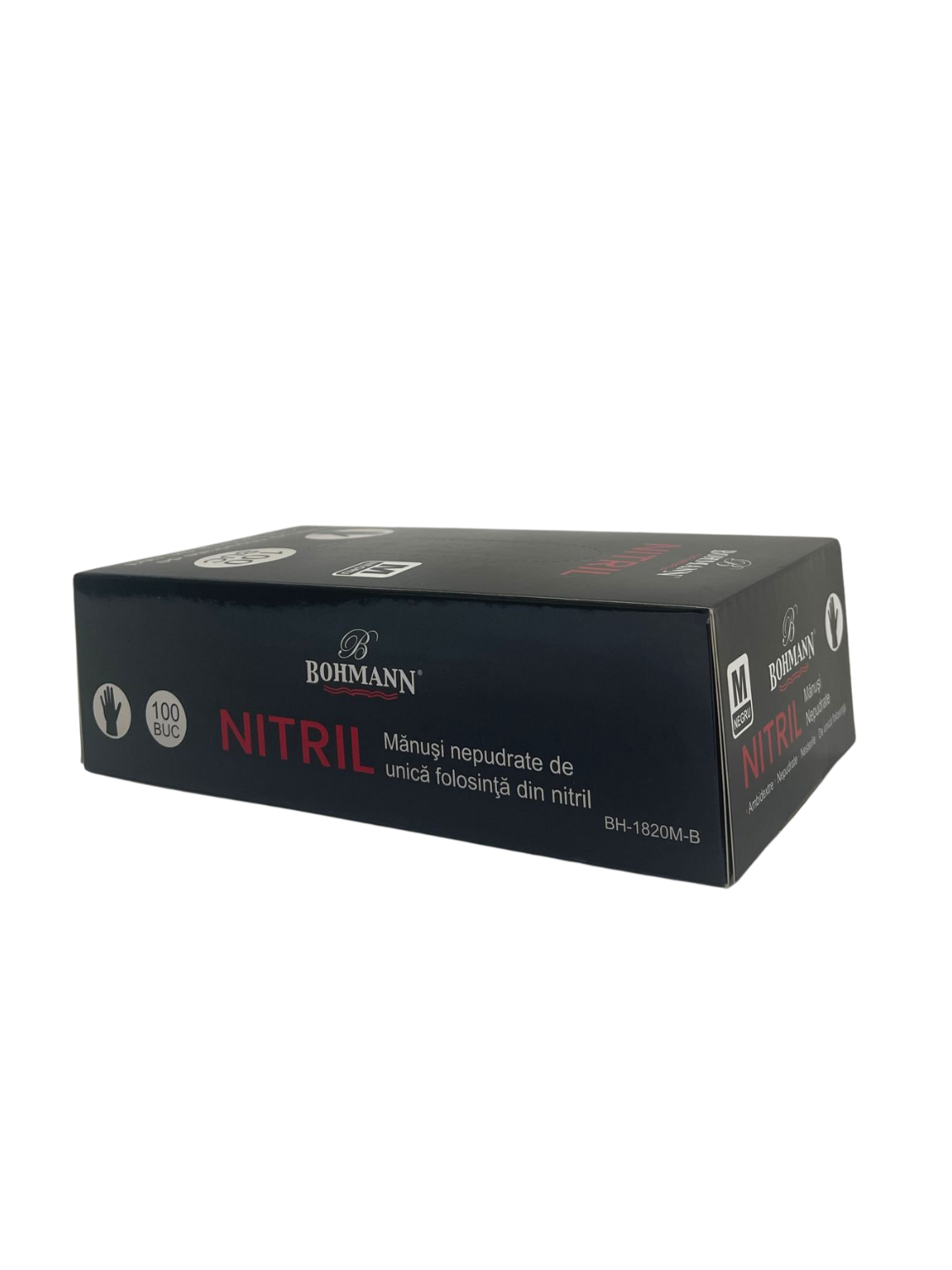Manusi din NITRIL SUPERIOR 100%, negre, nepudrate, nesterile, de unica folosinta 100buc/cutie, M