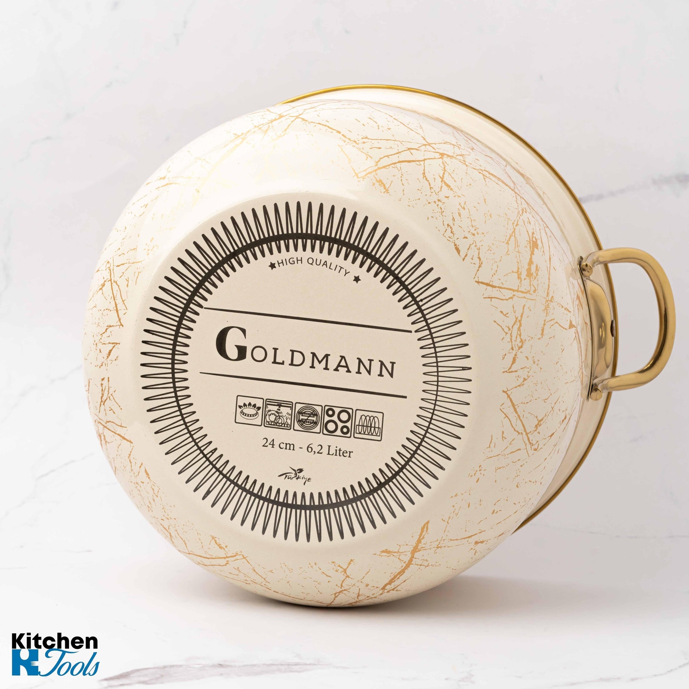 Cratiță emailată Goldmann 20x13cm cu mânere aurii