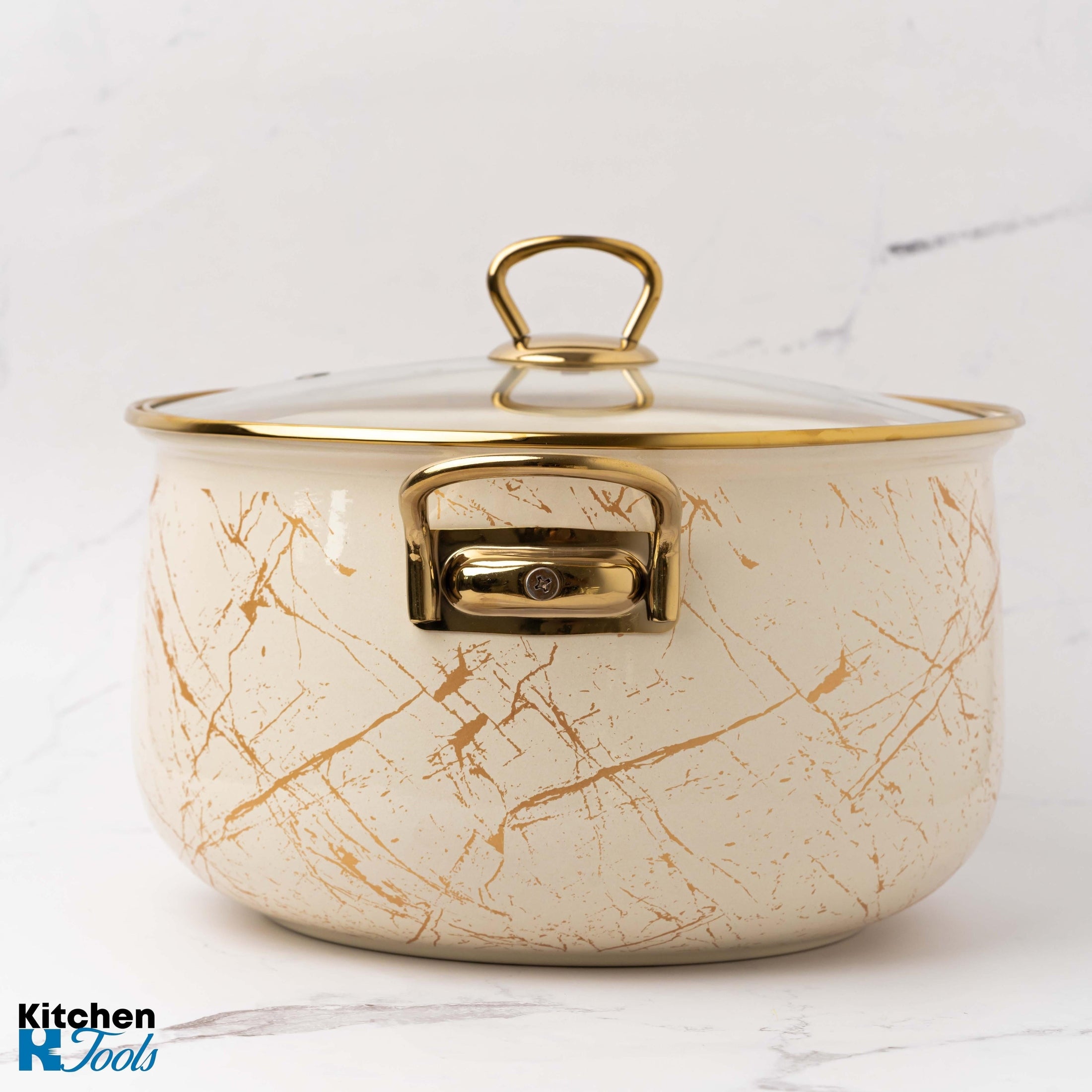 Cratiță emailată Goldmann 20x13cm cu mânere aurii