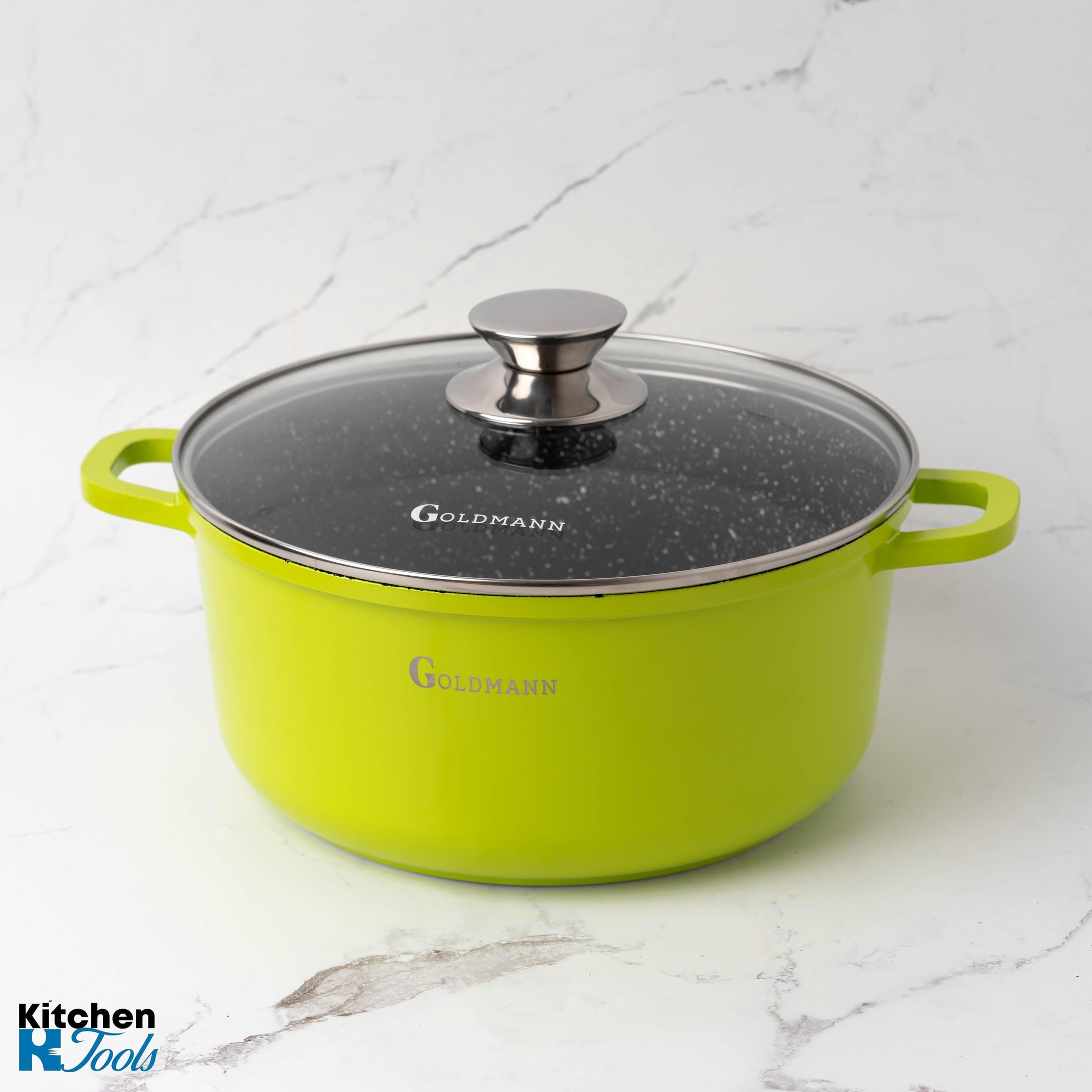 Cratiță Marmorată Verde 6.5L cu Capac Sticlă