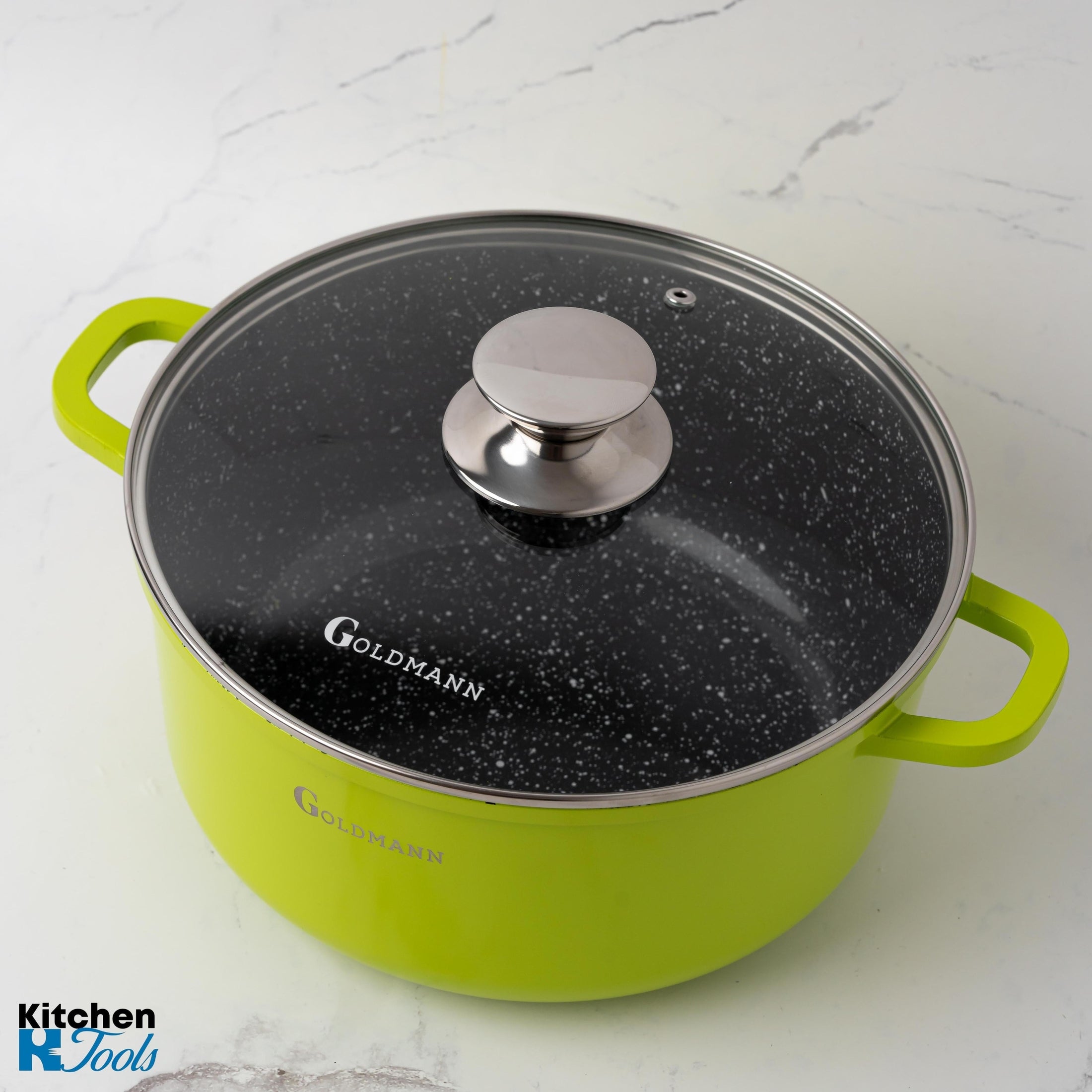 Cratiță Marmorată Verde 6.5L cu Capac Sticlă