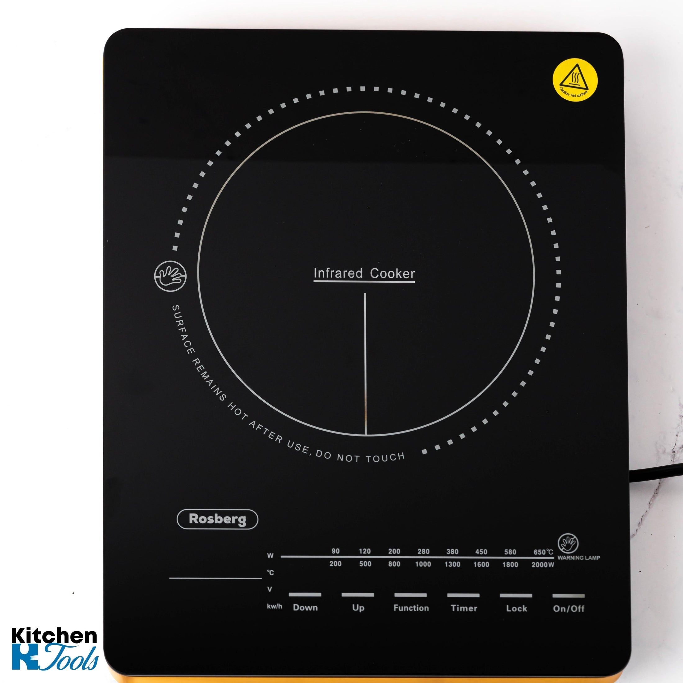 Plita Ceramica Rosberg, 2000W, 29x37cm, Cristal Negru