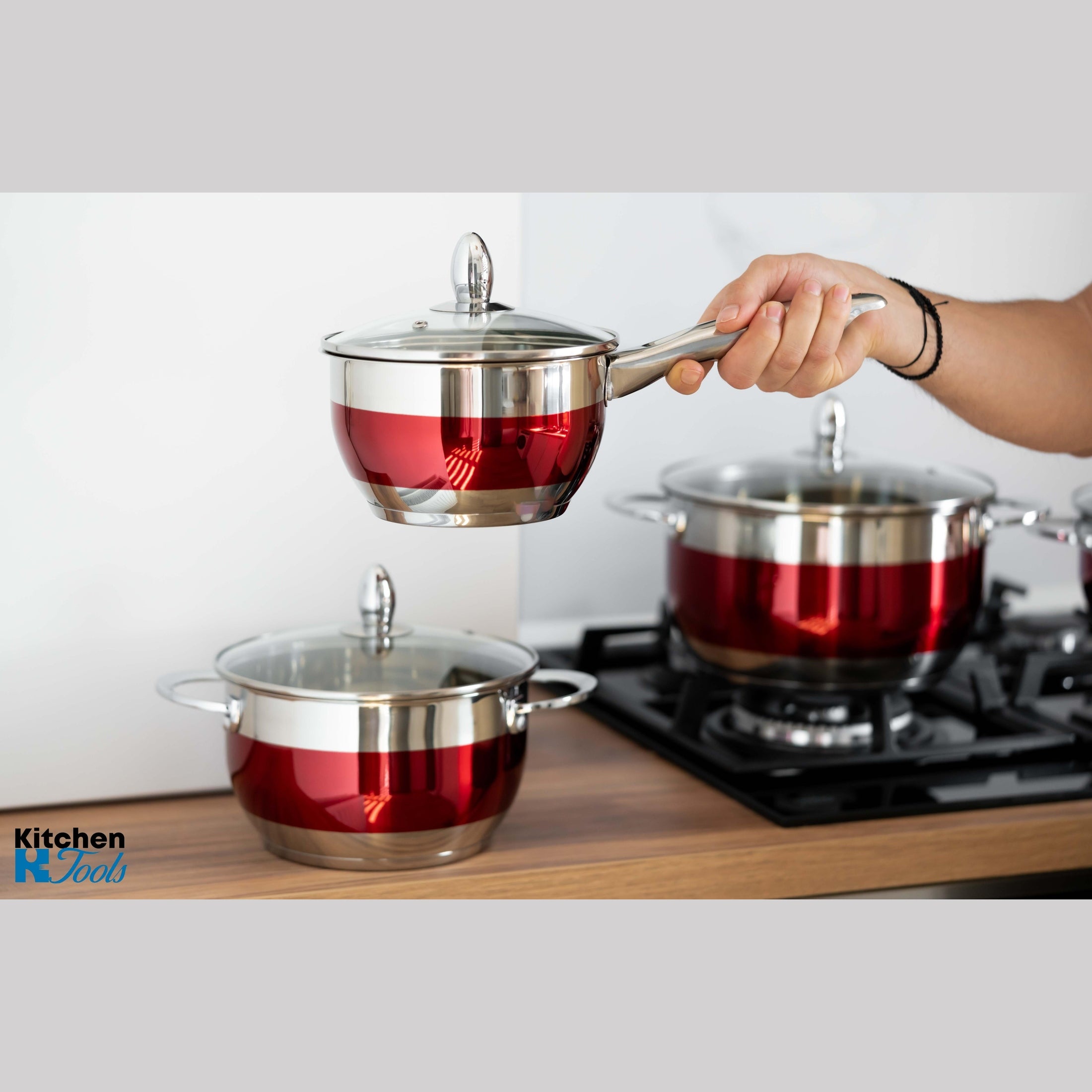 Set cratite inox 8 piese Bohmann Rosu