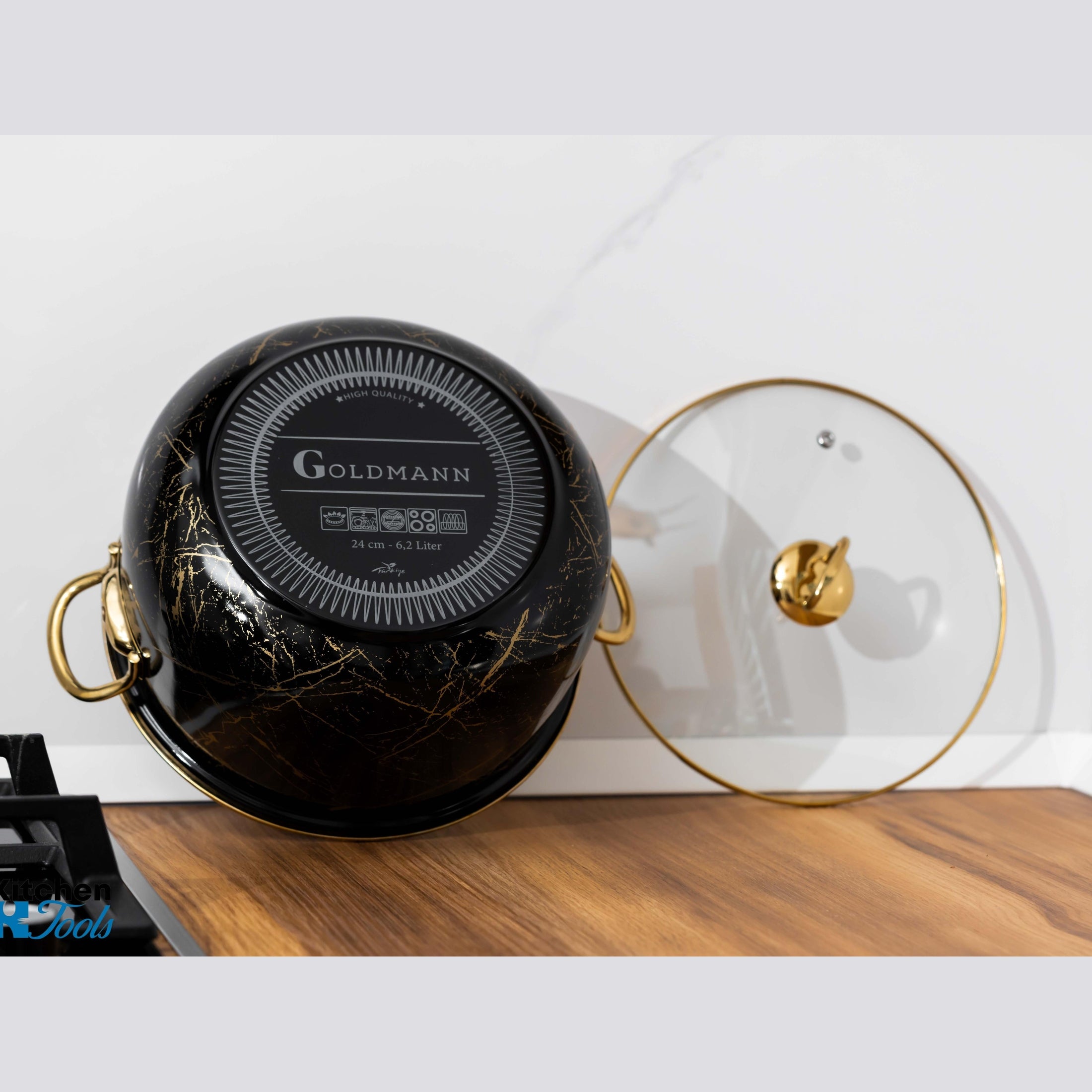 Cratiță Goldmann 22x14cm, emailată, neagră, mânere aurii