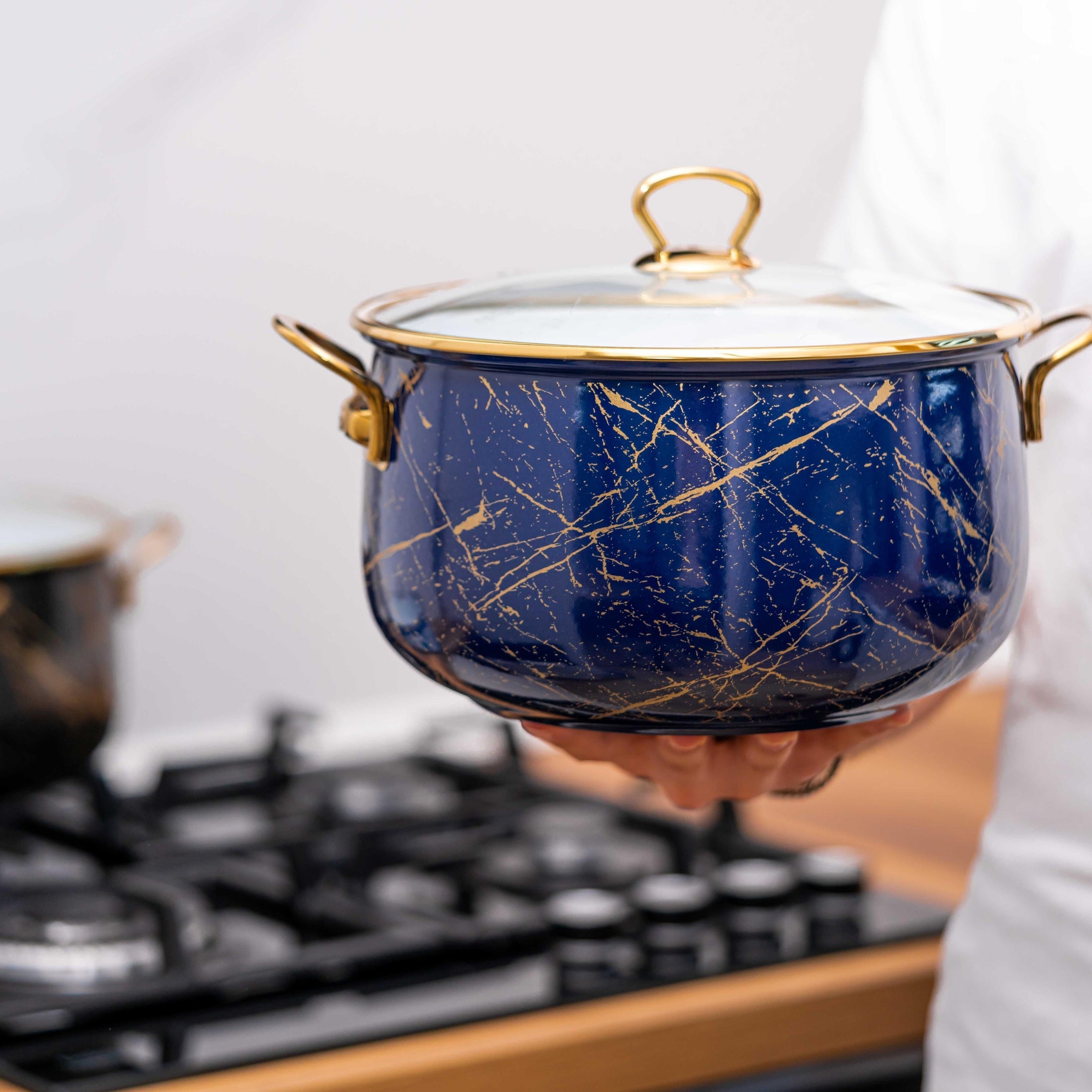 Cratiță emailată albastră 5L cu capac, Goldmann