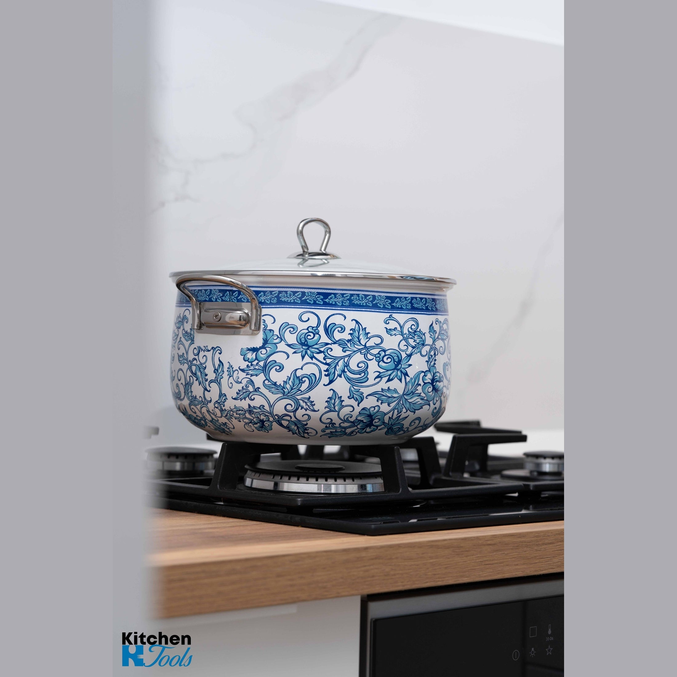 Cratiță emailată Goldmann, design floral albastru