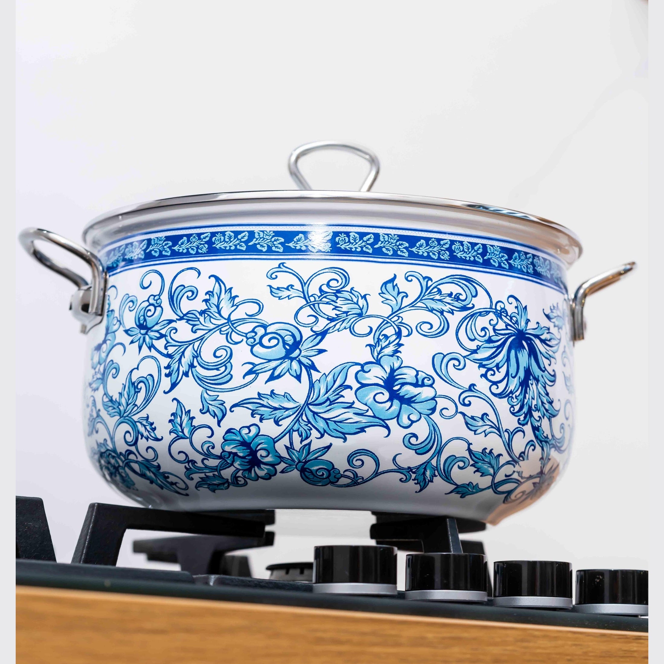 Cratiță emailată Goldmann, design floral albastru