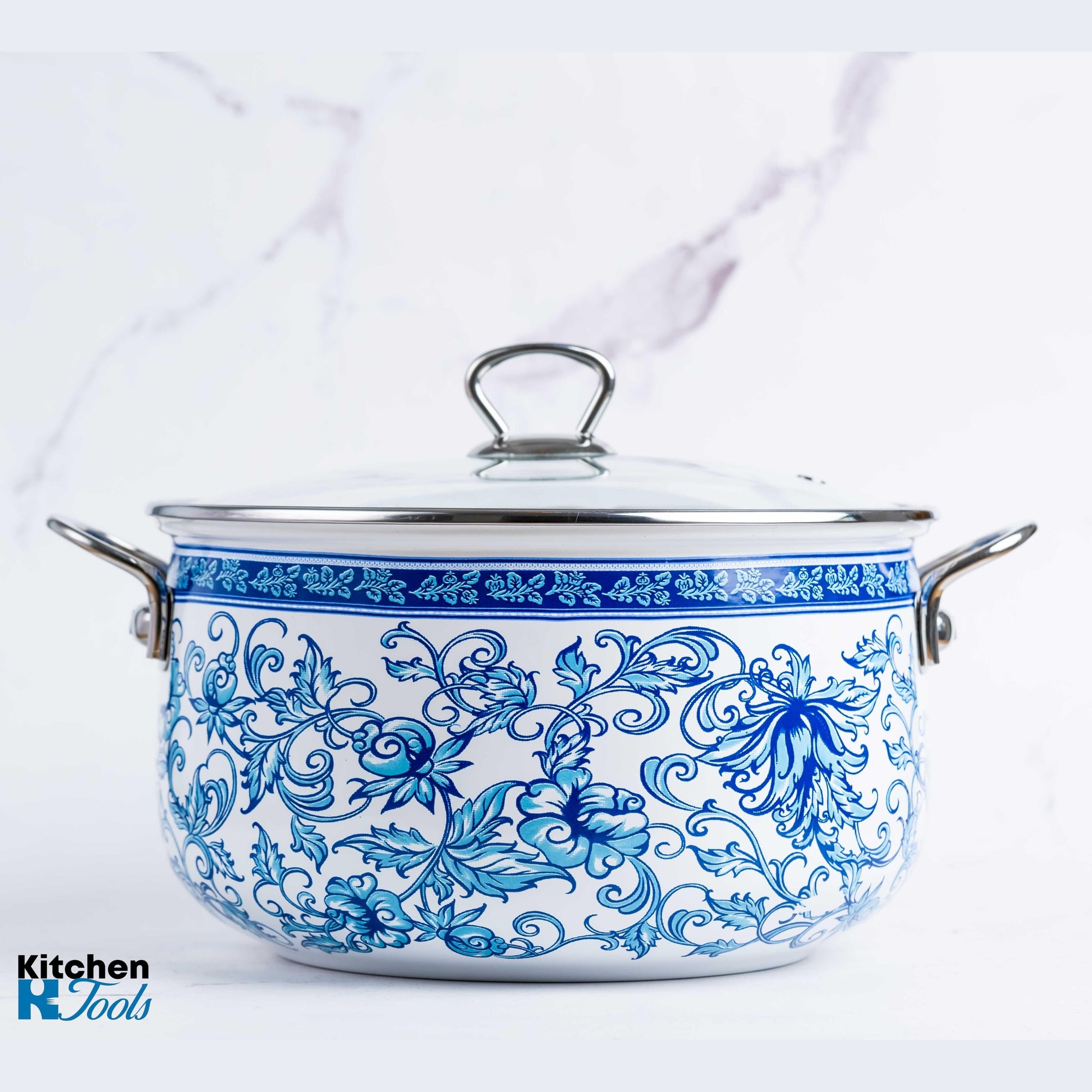 Cratiță emailată Goldmann, design floral albastru