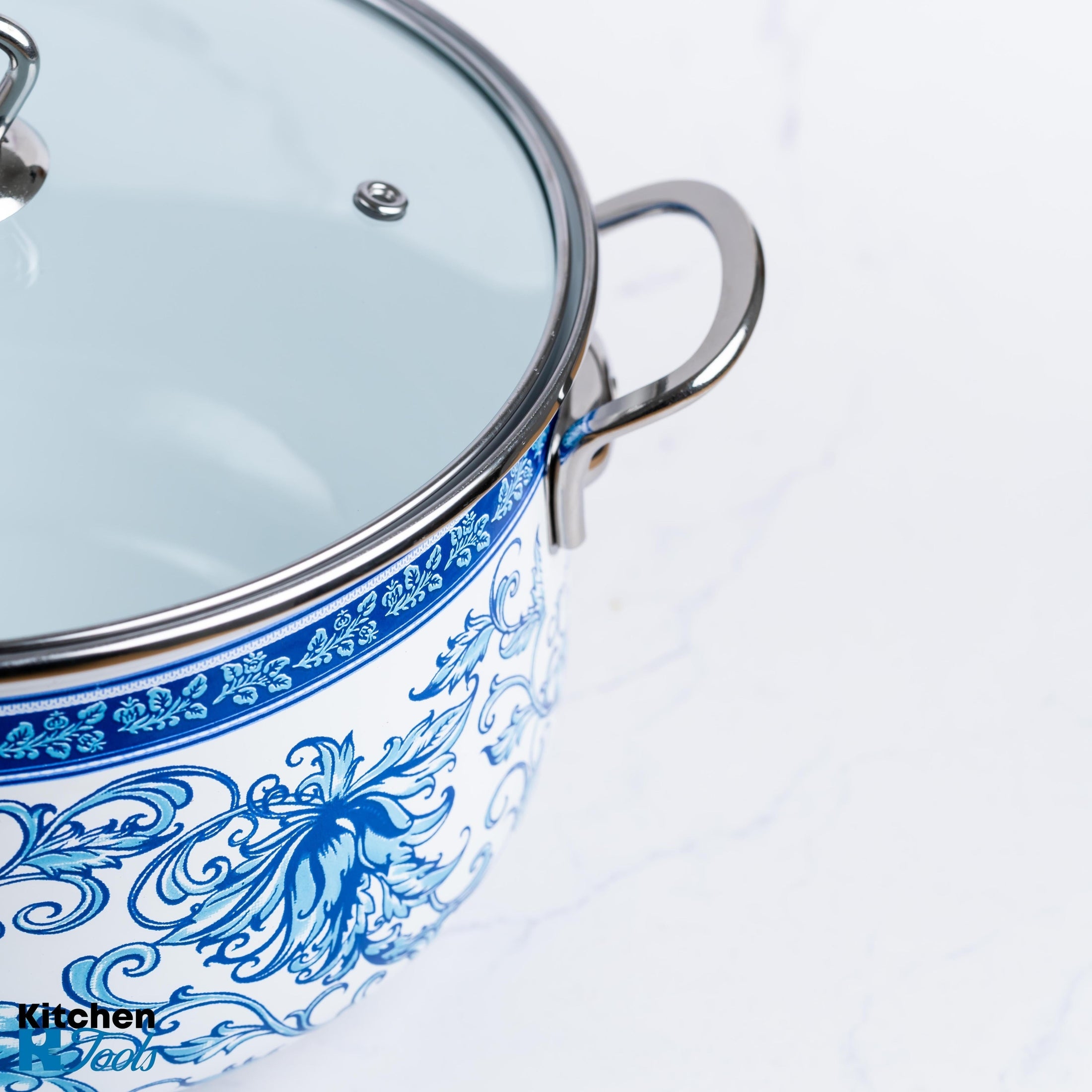 Cratiță emailată Goldmann, design floral albastru