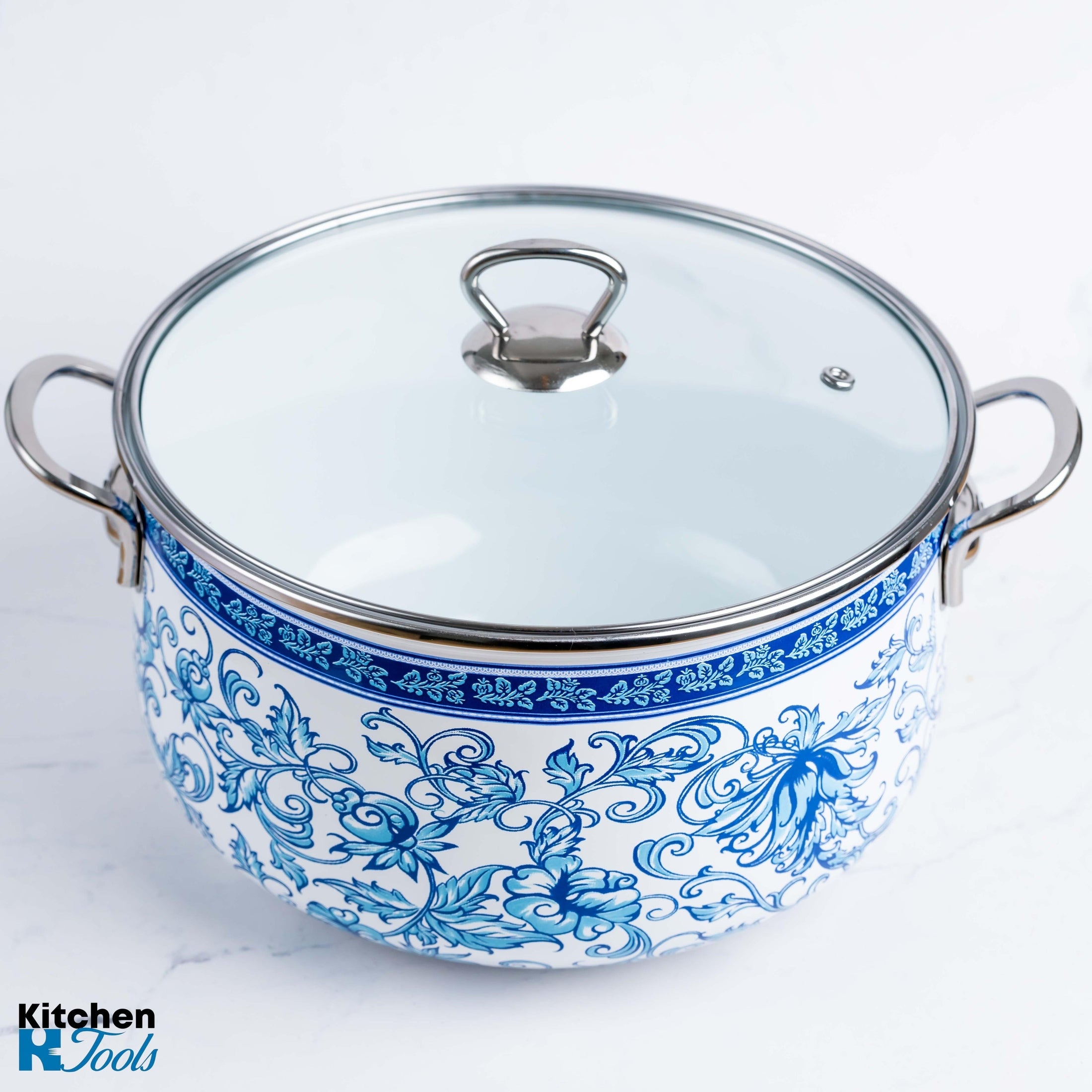 Cratiță emailată Goldmann, design floral albastru