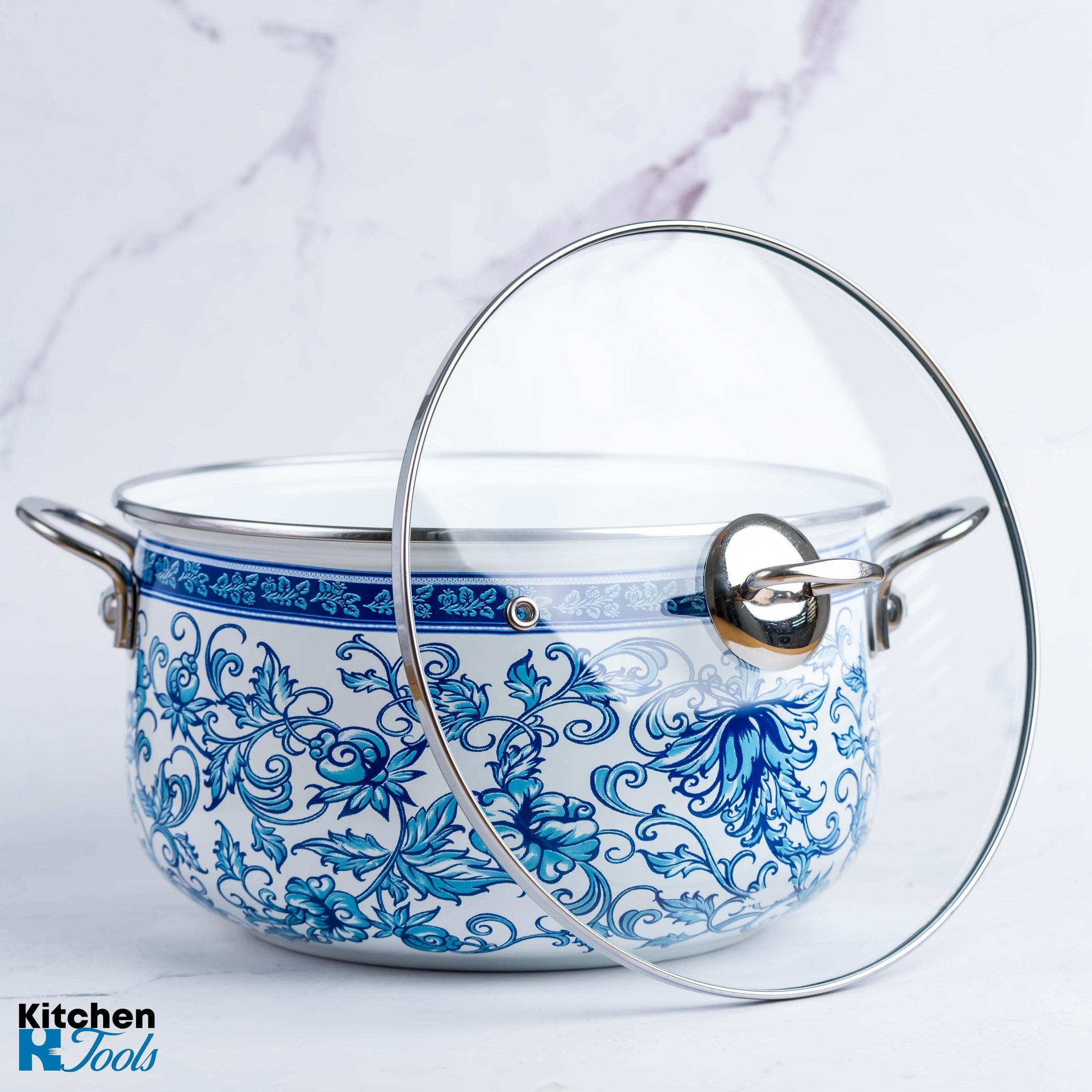 Cratiță emailată Goldmann, design floral albastru