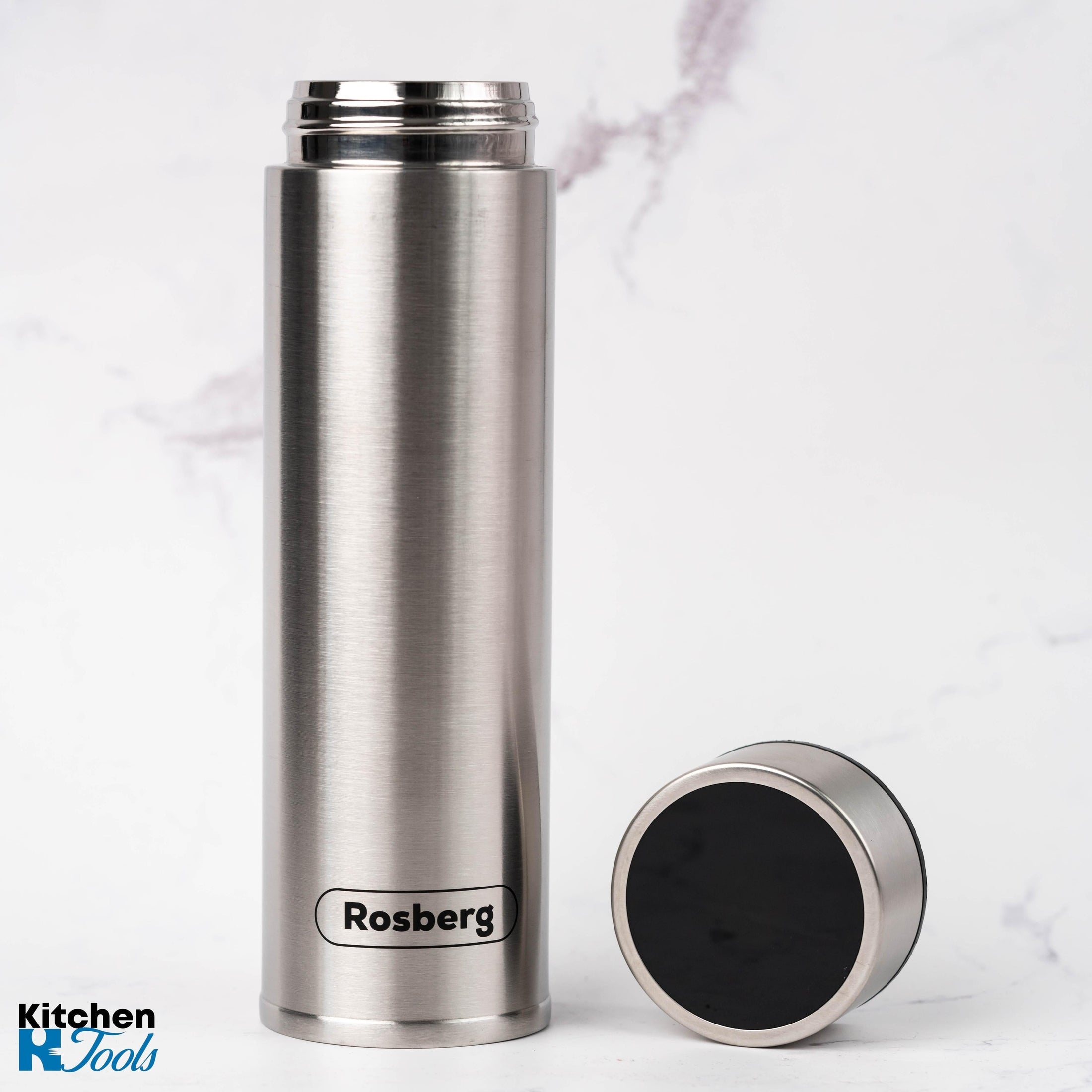 Termos Rosberg 500ml, gri metalic cu afișaj LED