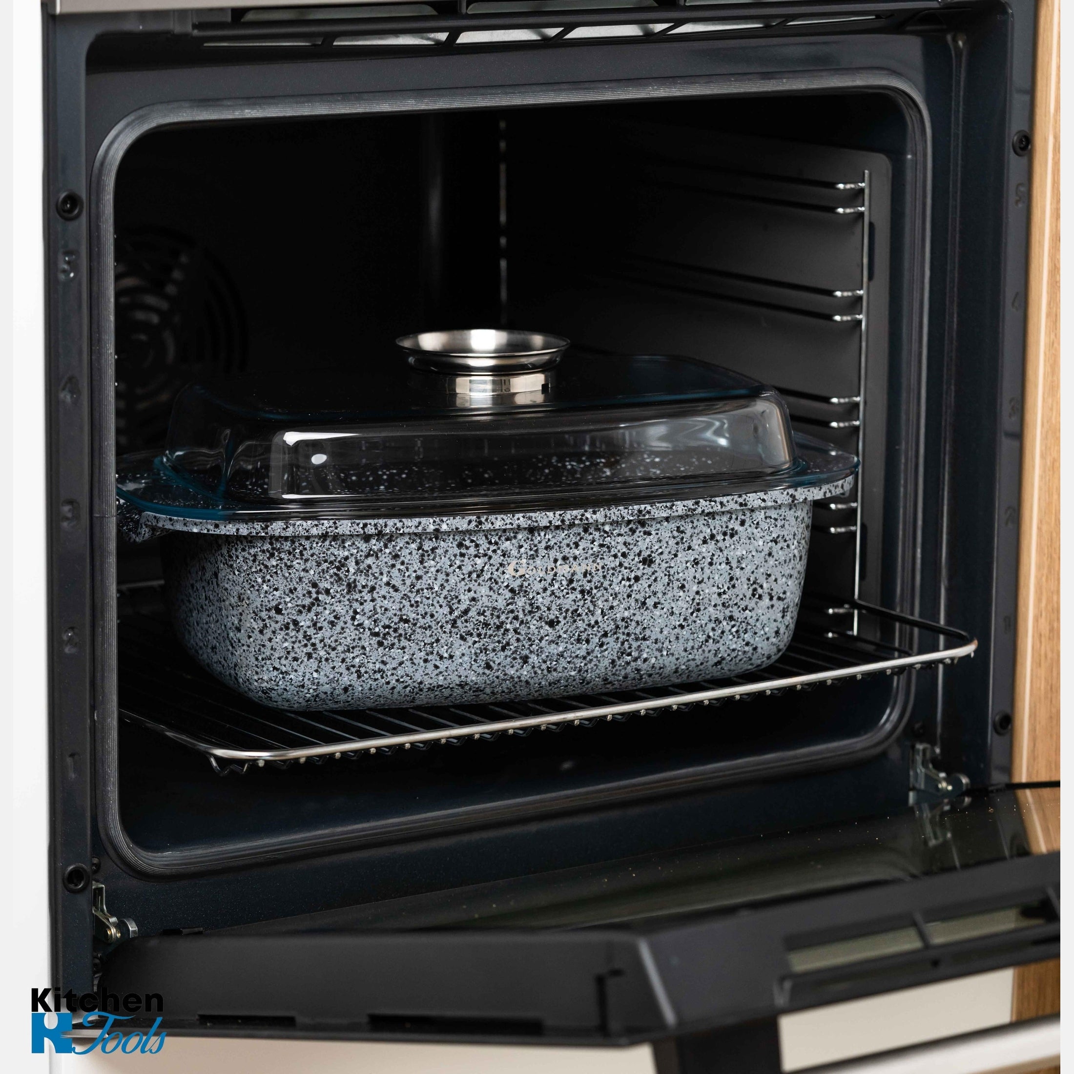 Roaster capac sticlă, 32cm, interior marmură