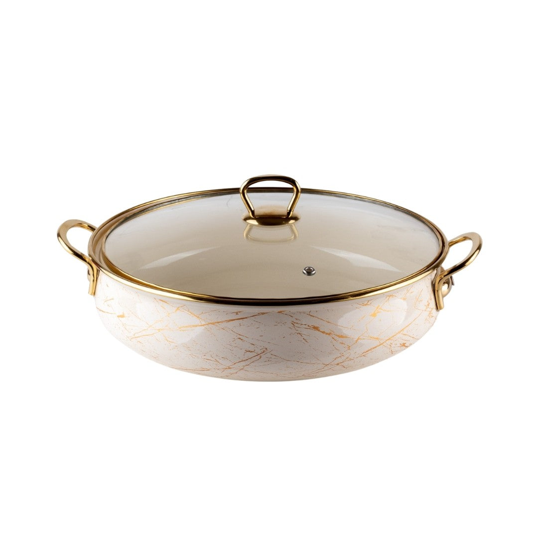 Cratiță emailată Goldmann 4L cu capac sticlă și manere aurii