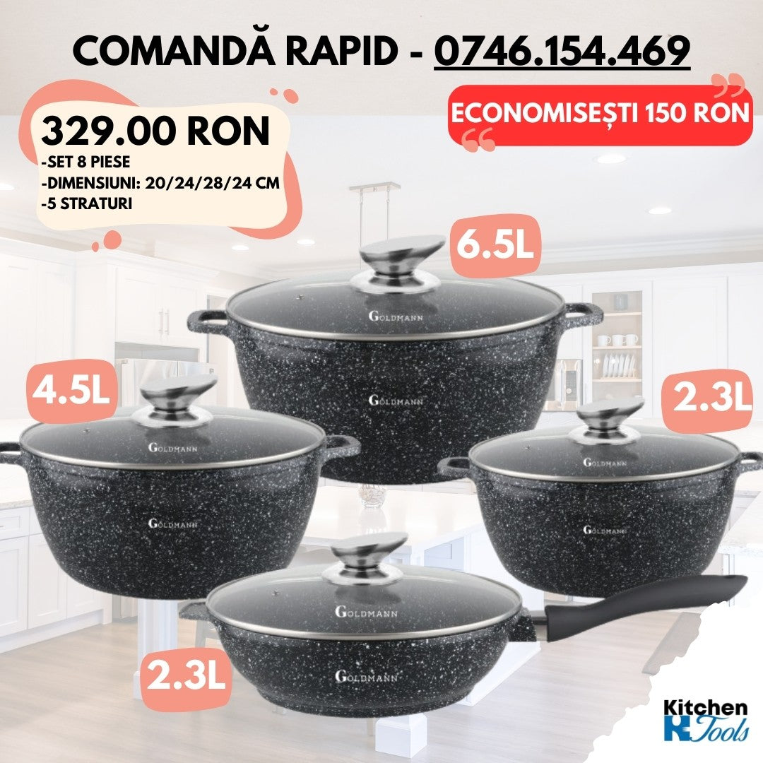 Set vase gătit și tigaie Goldmann, interior ceramic