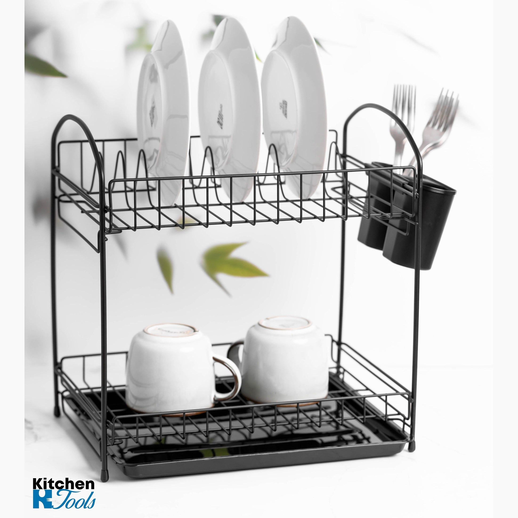 Suport de vase inox Rosberg negru, 2 nivele, 34x23x35,5 cm