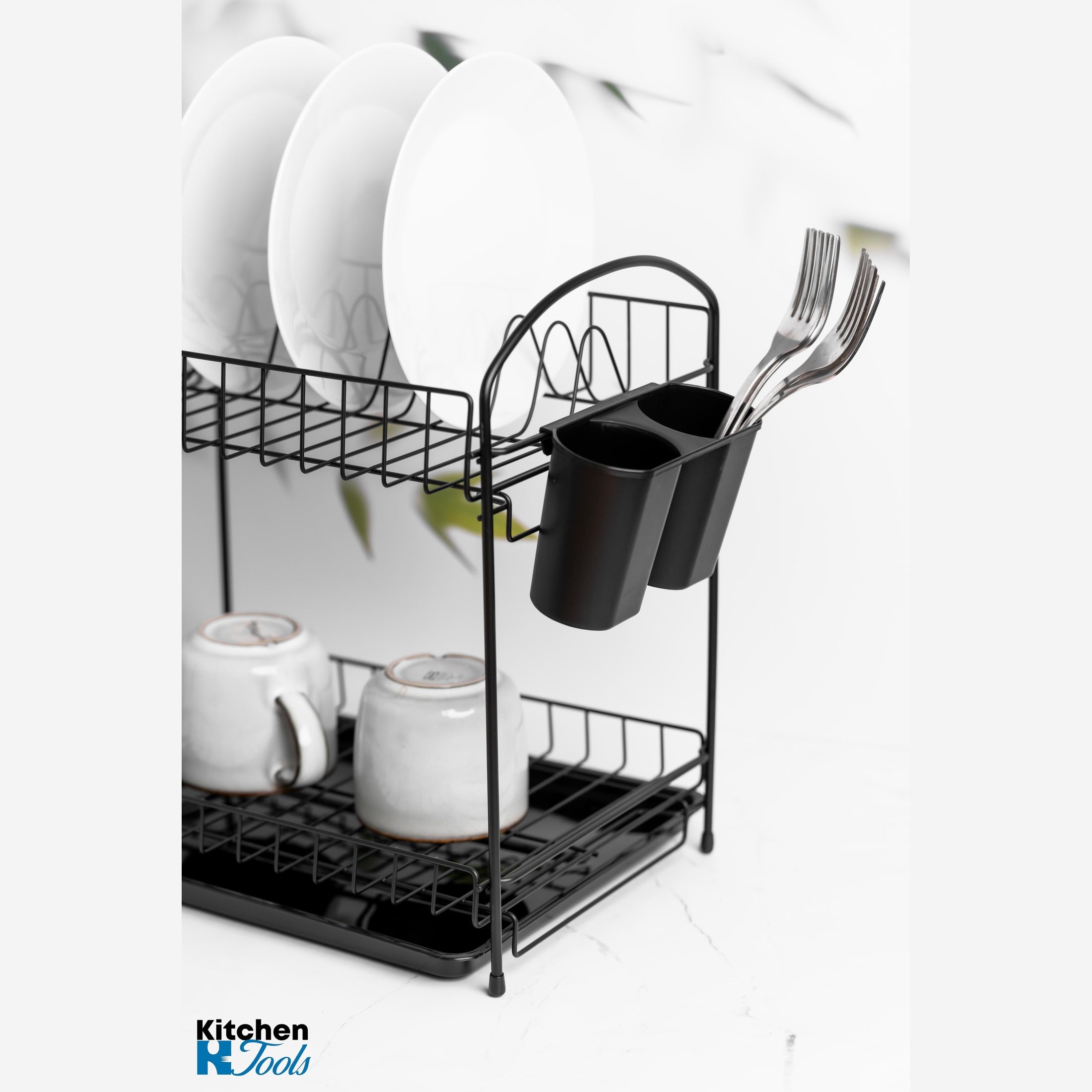 Suport de vase inox Rosberg negru, 2 nivele, 34x23x35,5 cm