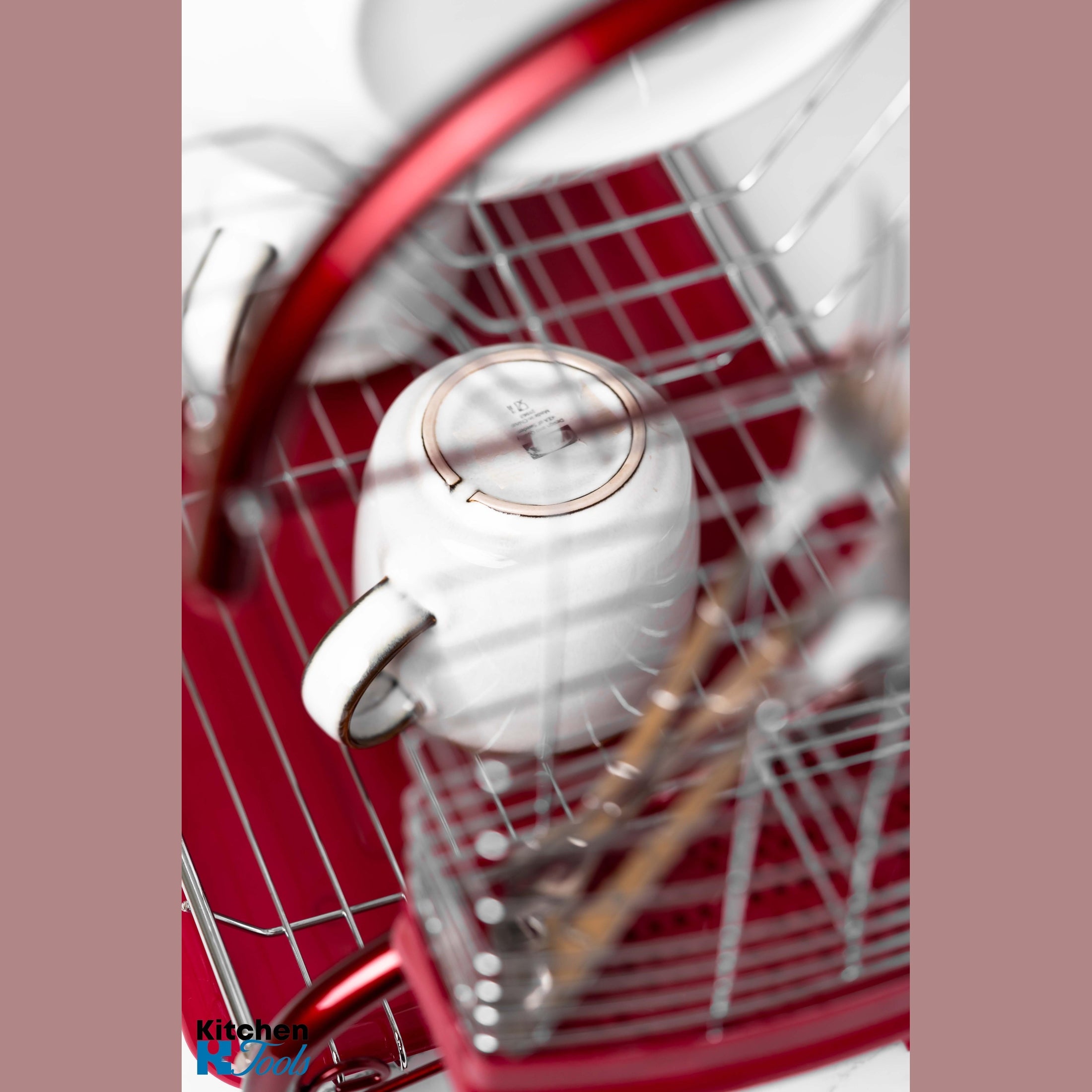 Uscător de vase inox Rosberg, 2 nivele, roșu