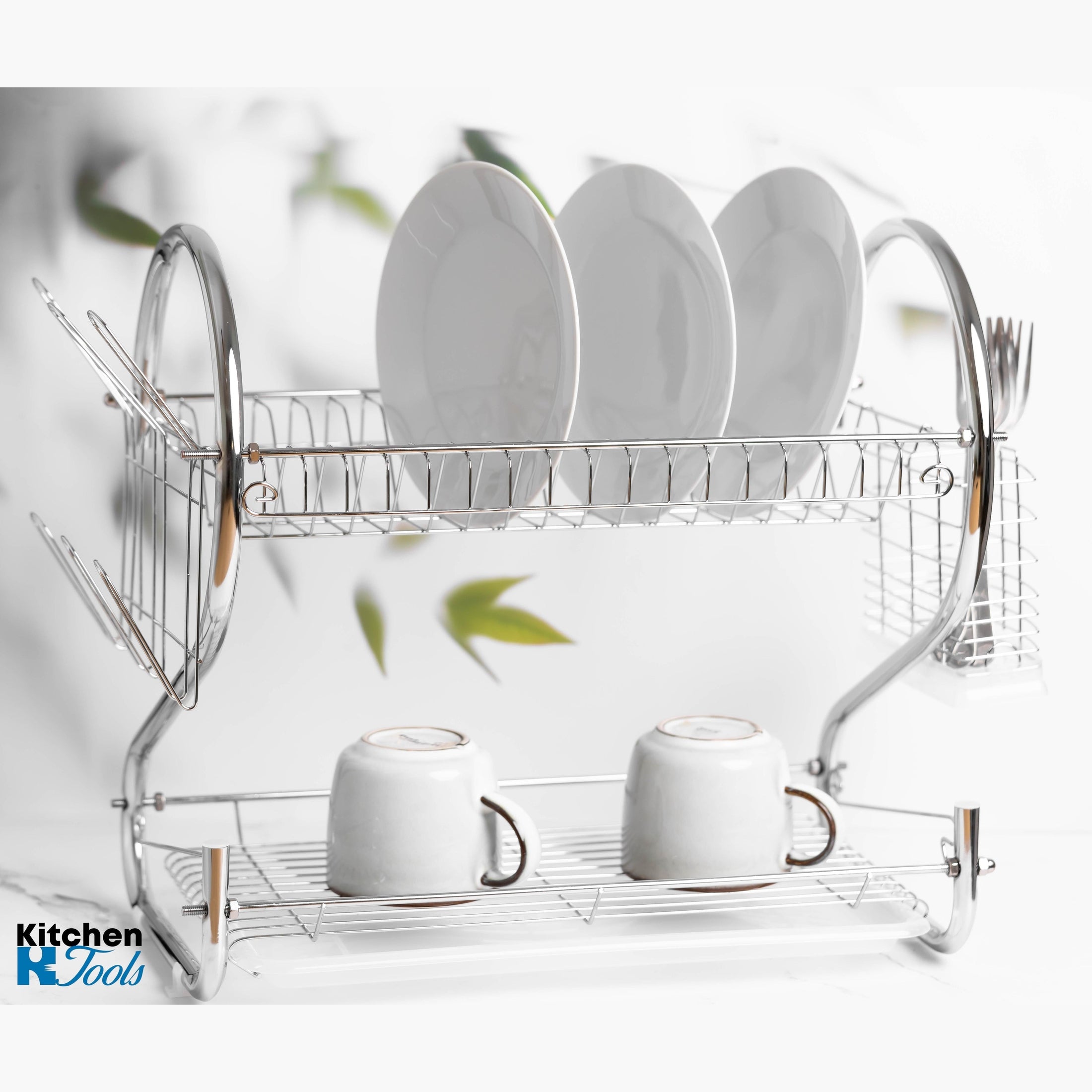 Suport vase Rosberg alb, inox, două nivele