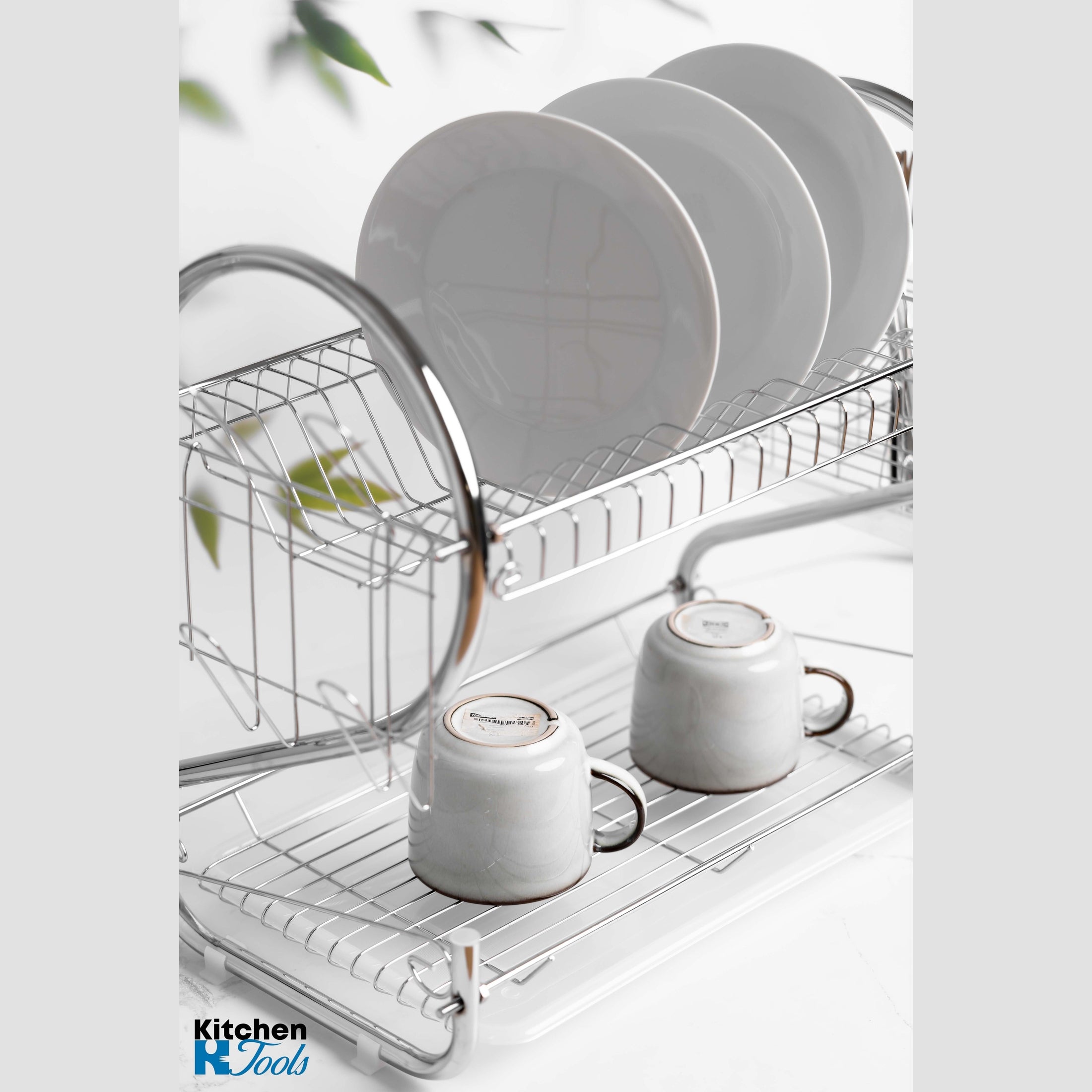 Suport vase Rosberg alb, inox, două nivele