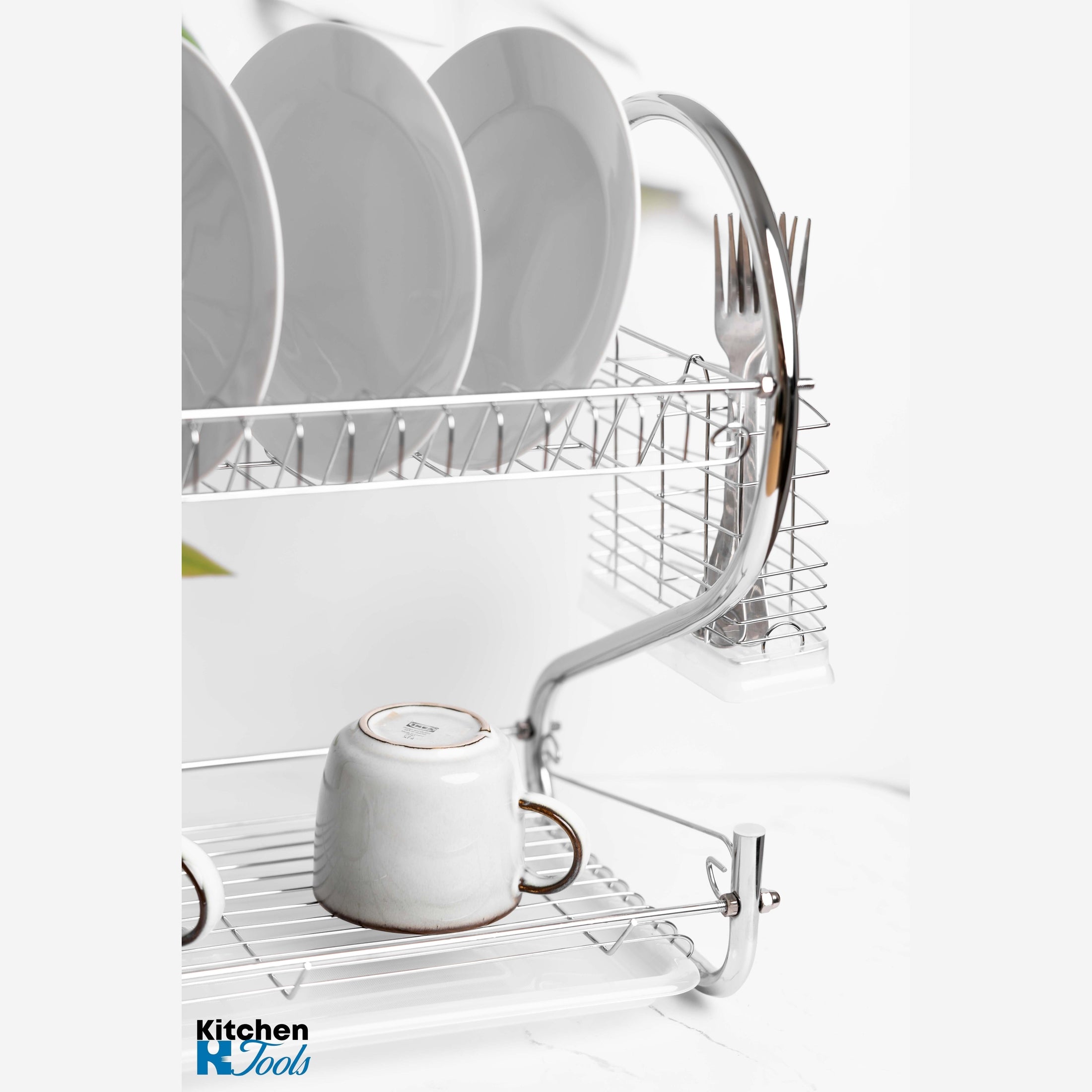 Suport vase Rosberg alb, inox, două nivele