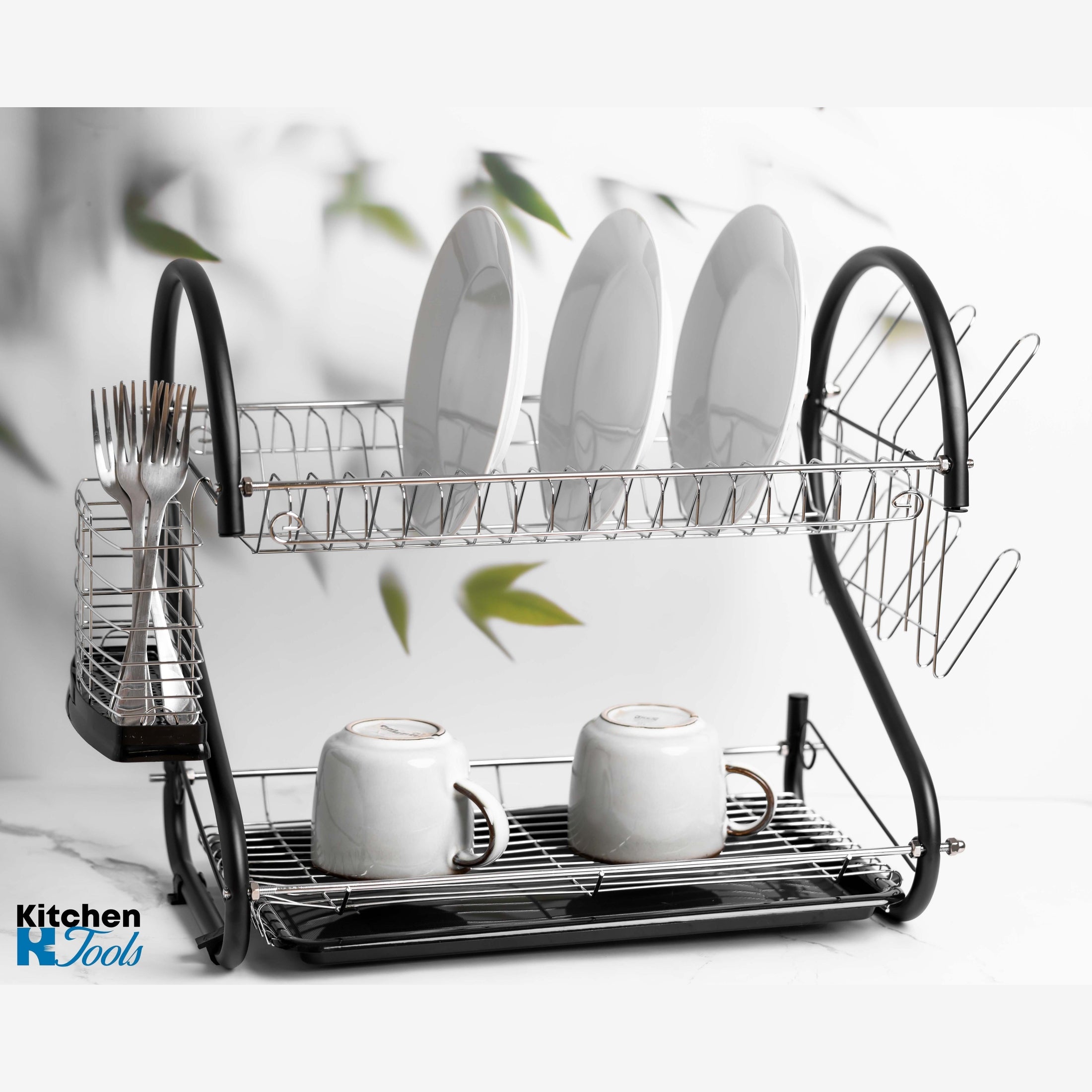 Uscător vase 2 nivele Rosberg, inox, negru