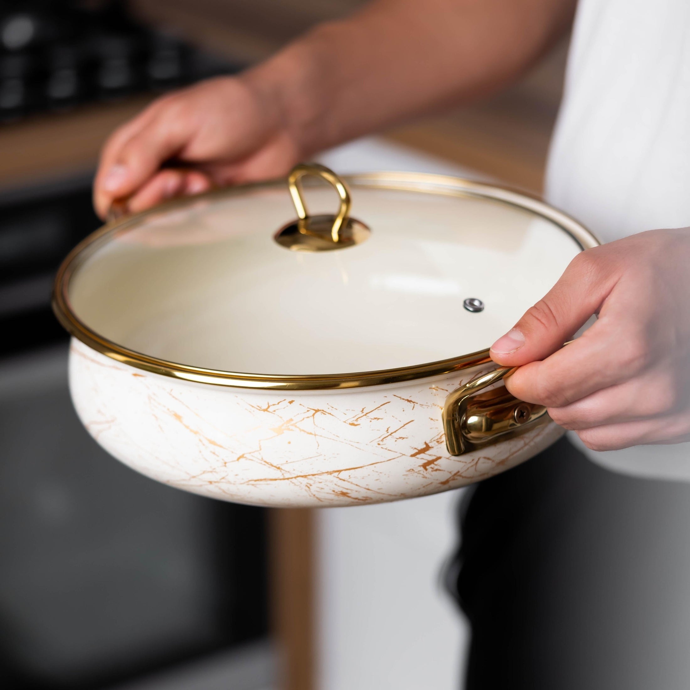 Cratiță emailată 24x8cm Goldmann cu mânere aurii