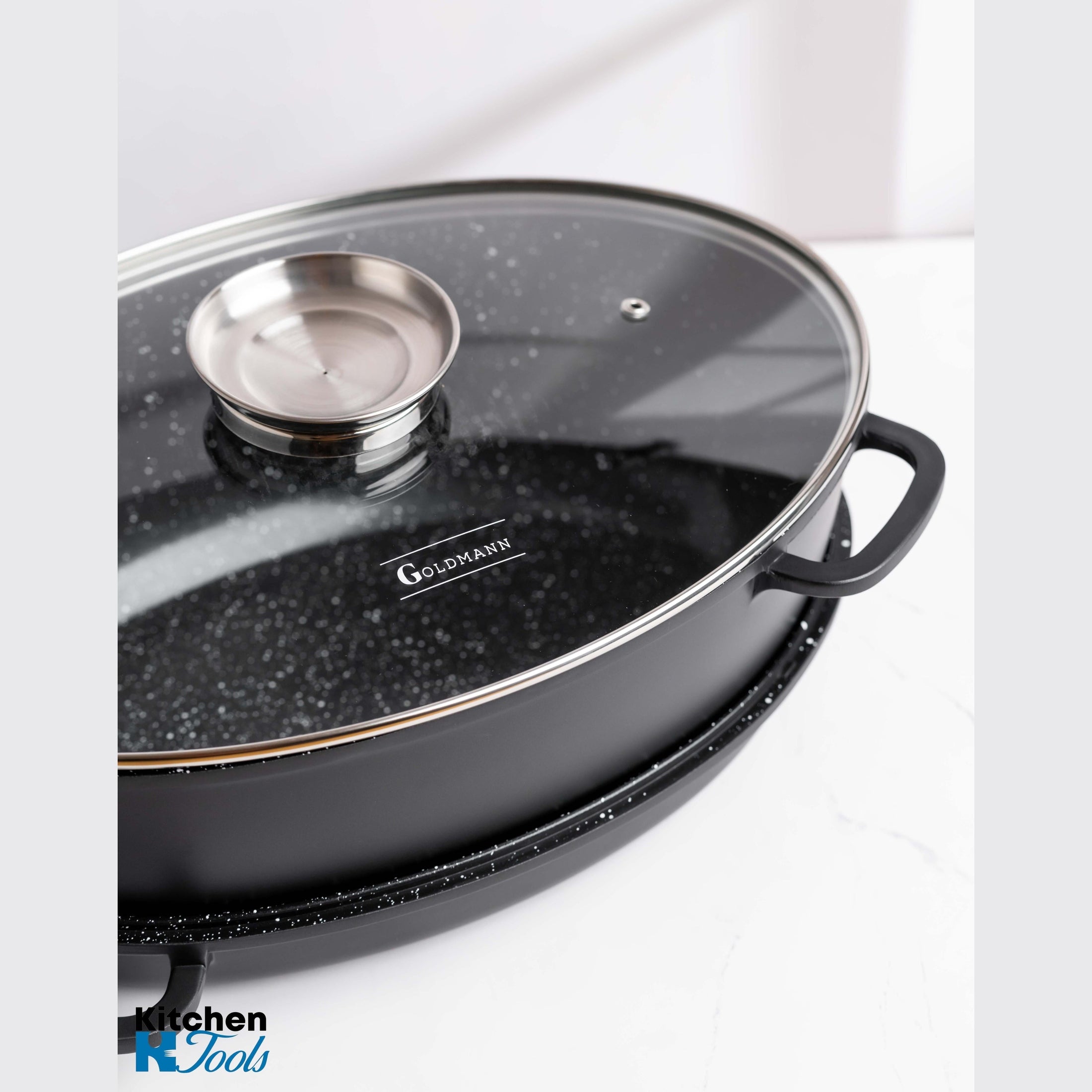 Set 3 piese roaster oval Goldmann cu capac sticlă