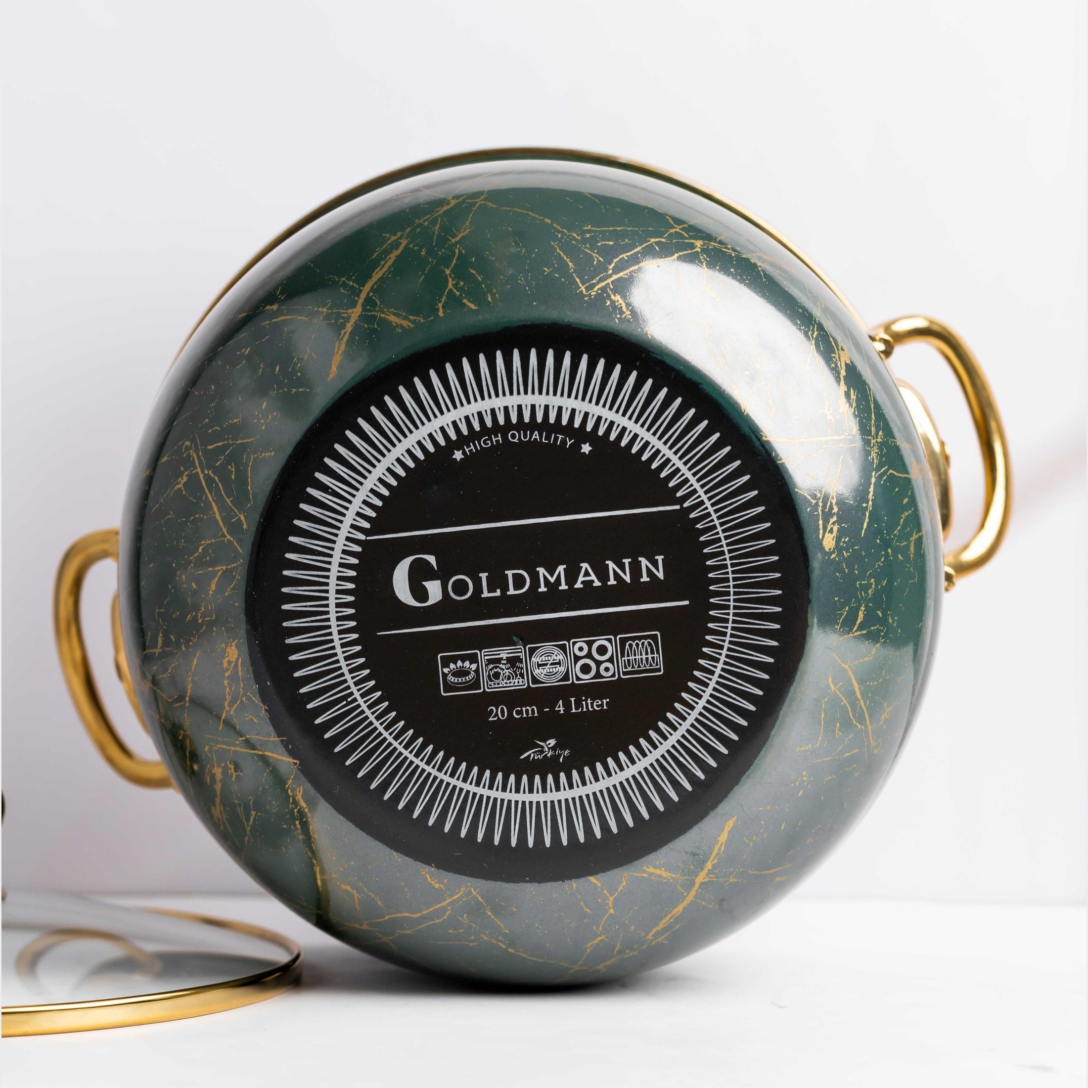 Cratita Goldmann 24cm, verde Smarald, cu capac sticla