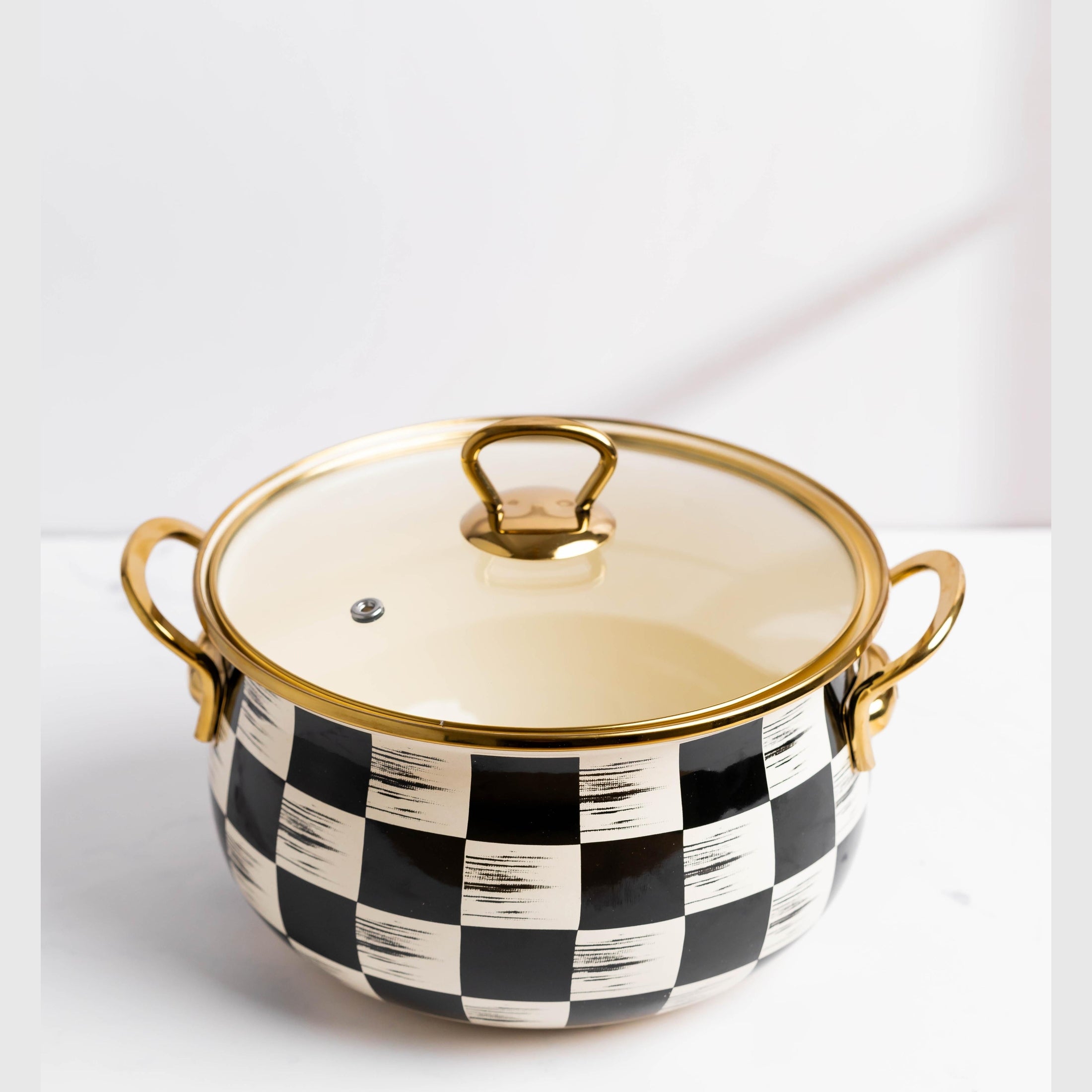 Cratiță Emailată 5L cu Capac Sticlă și Mânere Aurii