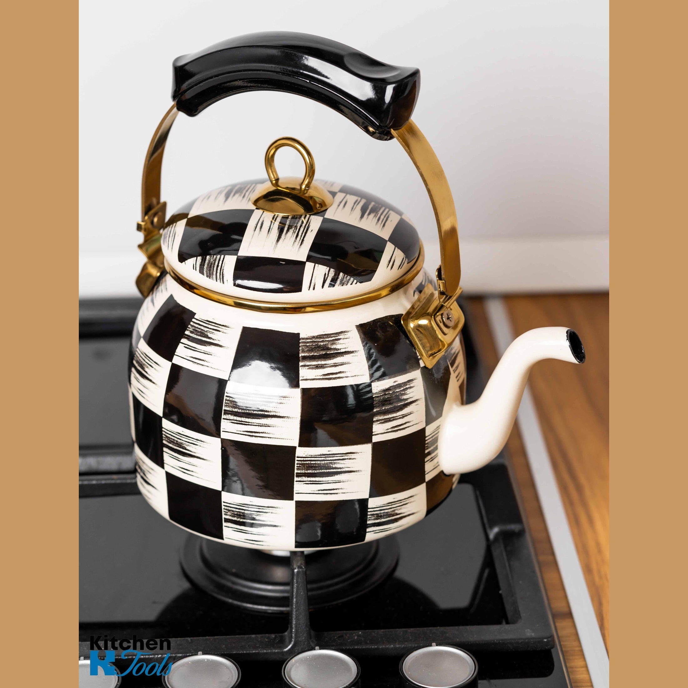 Ceainic Emailat 2.5L Goldmann, Design Alb-Negru