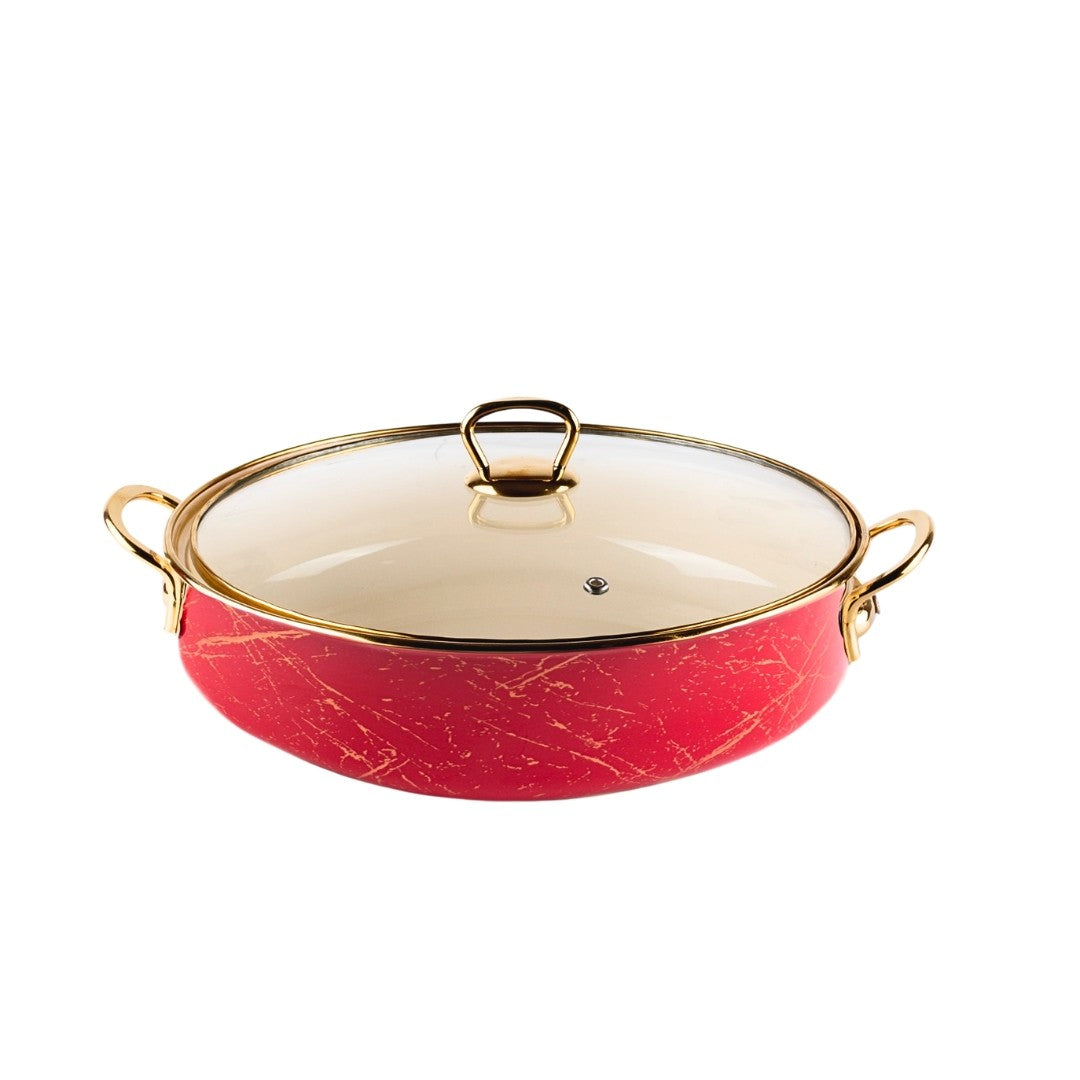 Cratiță emailată 4.5L Goldmann, manere aurii, capac sticlă