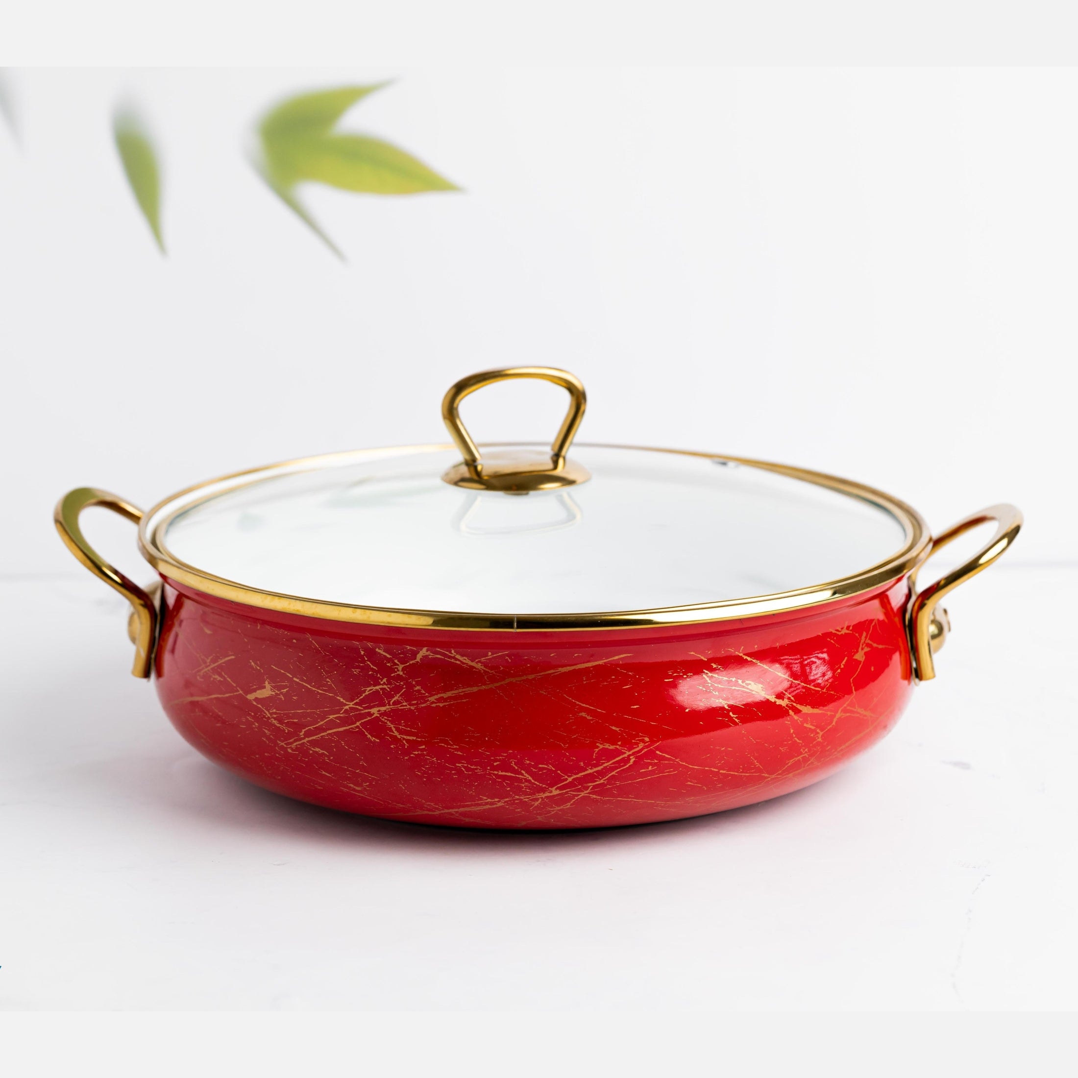 Cratiță emailată 4.5L Goldmann, manere aurii, capac sticlă