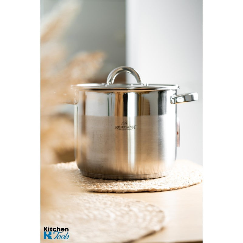 Oală inox 11L cu capac sticlă termorezistent Bohmann