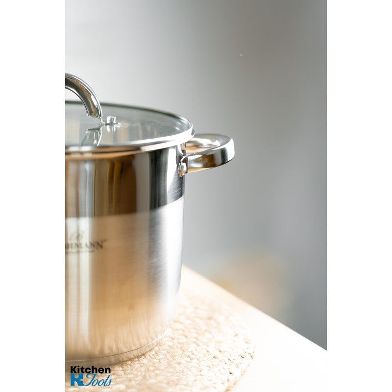 Oală inox 11L cu capac sticlă termorezistent Bohmann