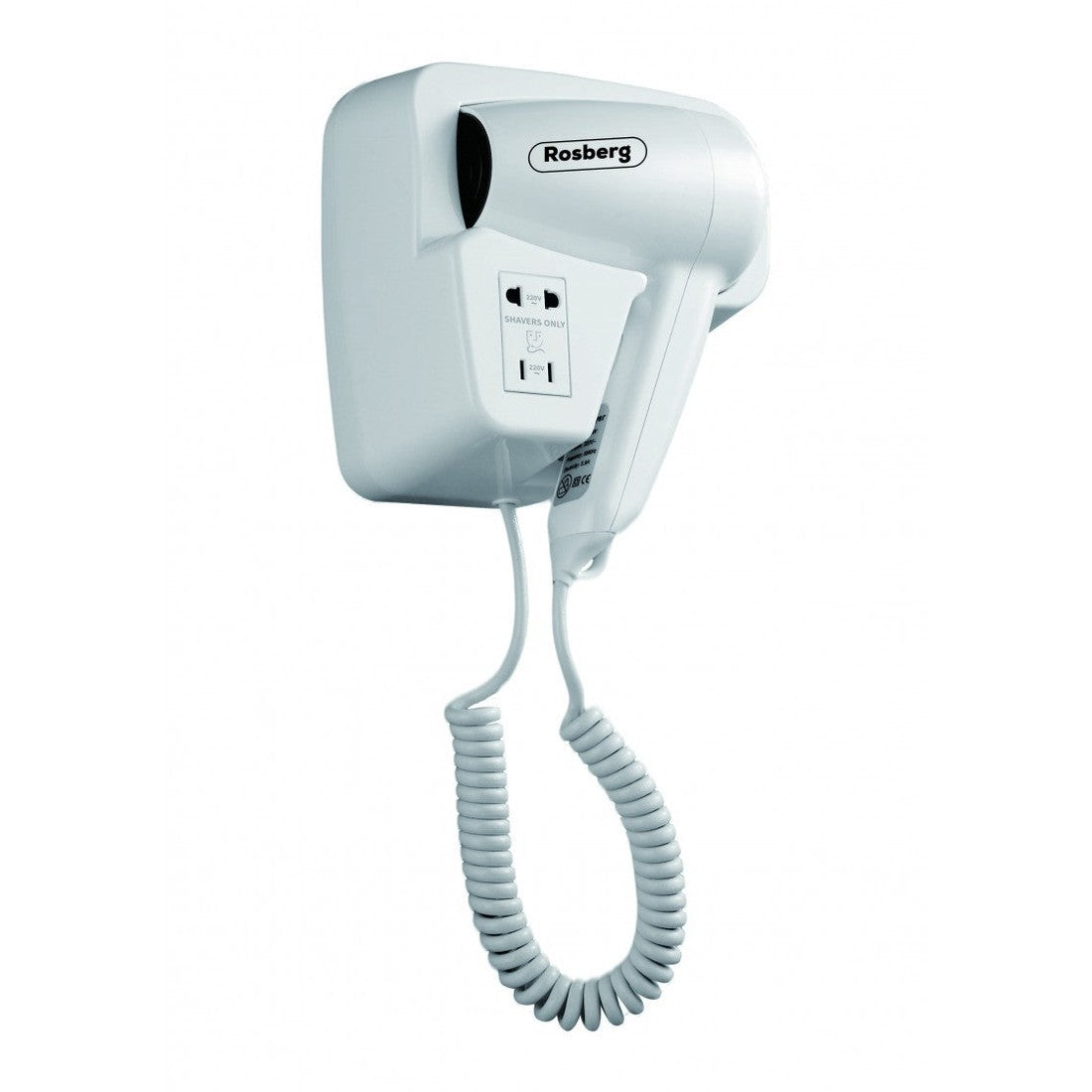 Uscător de păr Rosberg alb, montat pe perete