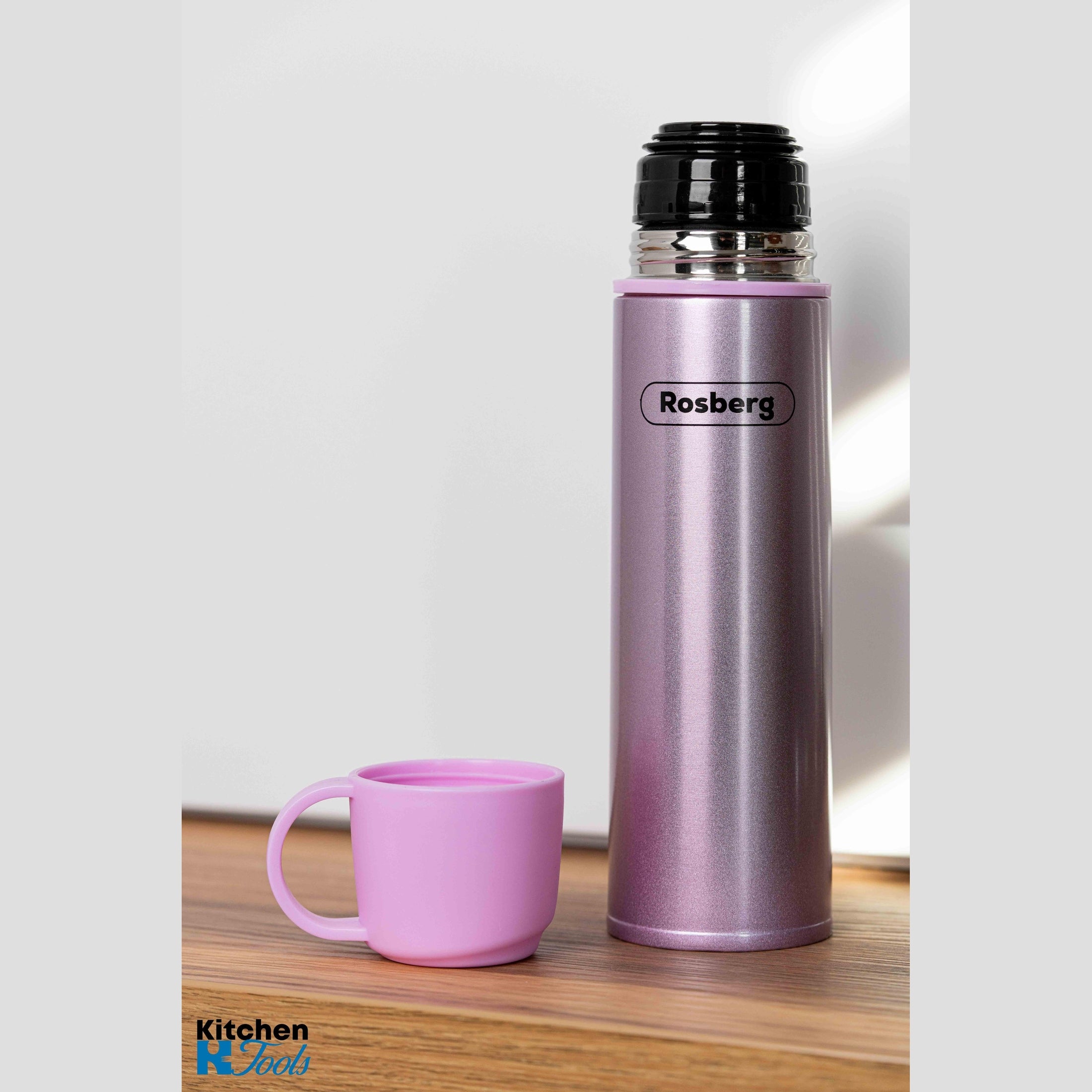 Termos Rosberg roz, 500ml, oțel inoxidabil, pereți dubli
