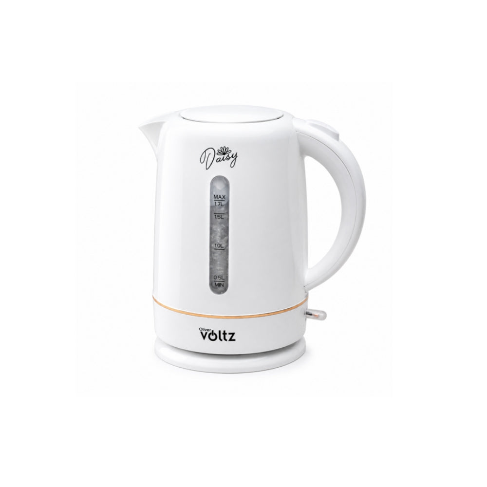 Fierbator electric, 1700ml, 2200W, filtru NYLON,  oprire automata, Baza rotativă la 360°, Oliver Voltz Daisy, alb