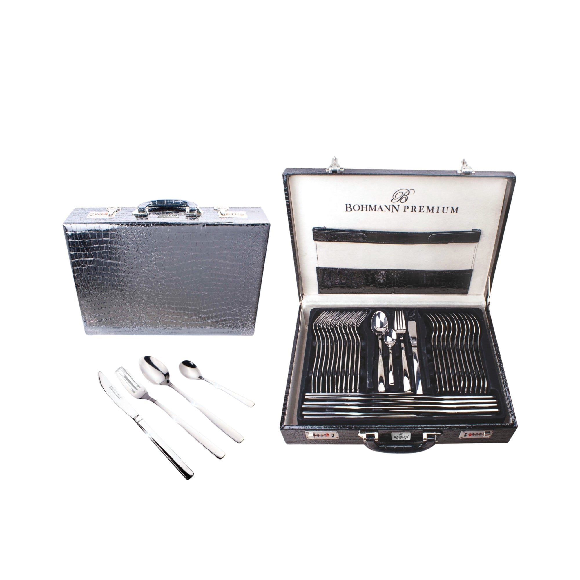 Set tacamuri 72 piese din inox PREMIUM  servieta din piele, ideal 12 persoane, Bohmann