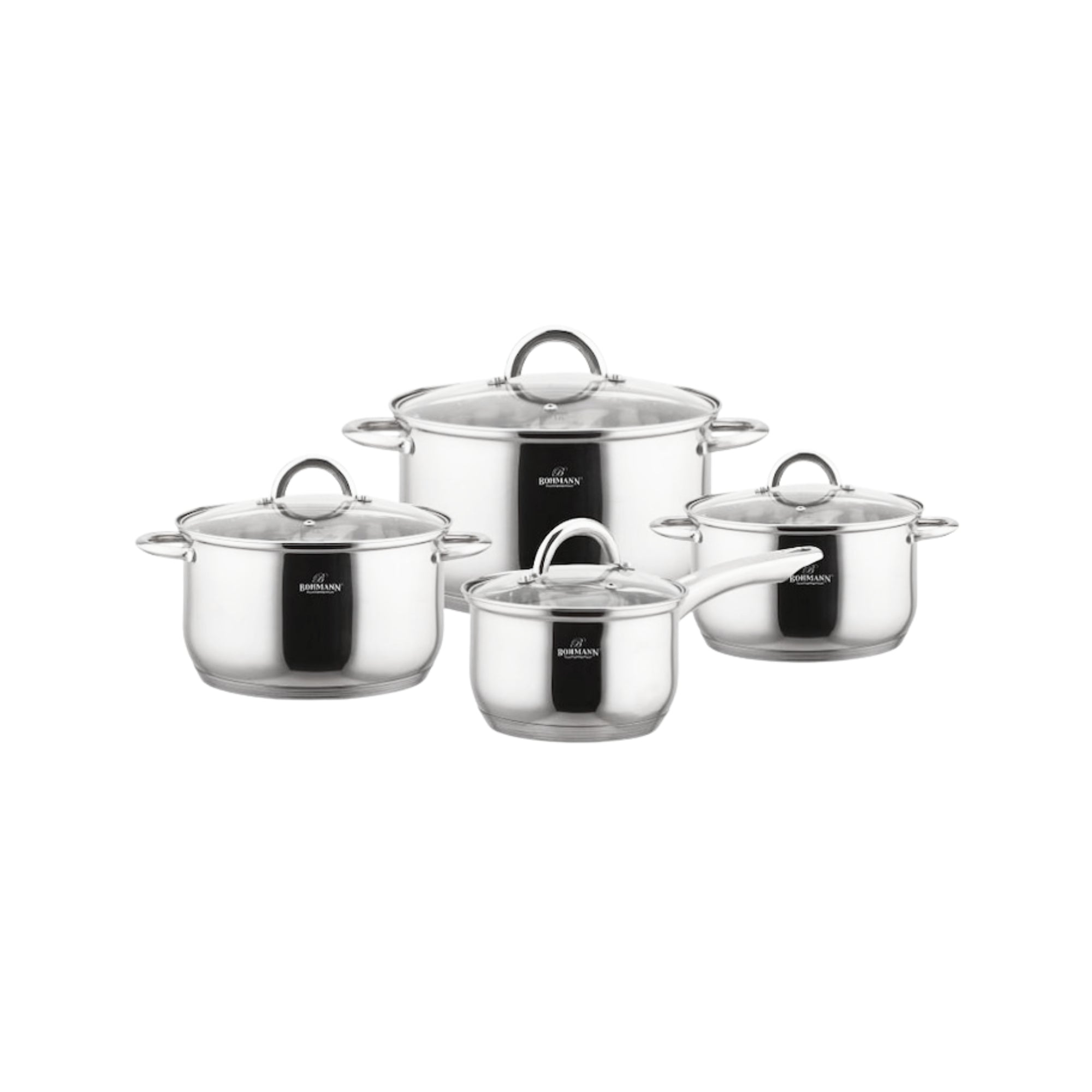 Set cratite 8 piese, inox, compatibile inductie, 1.1L/2.6L/3.6L/1.9L, Bohmann