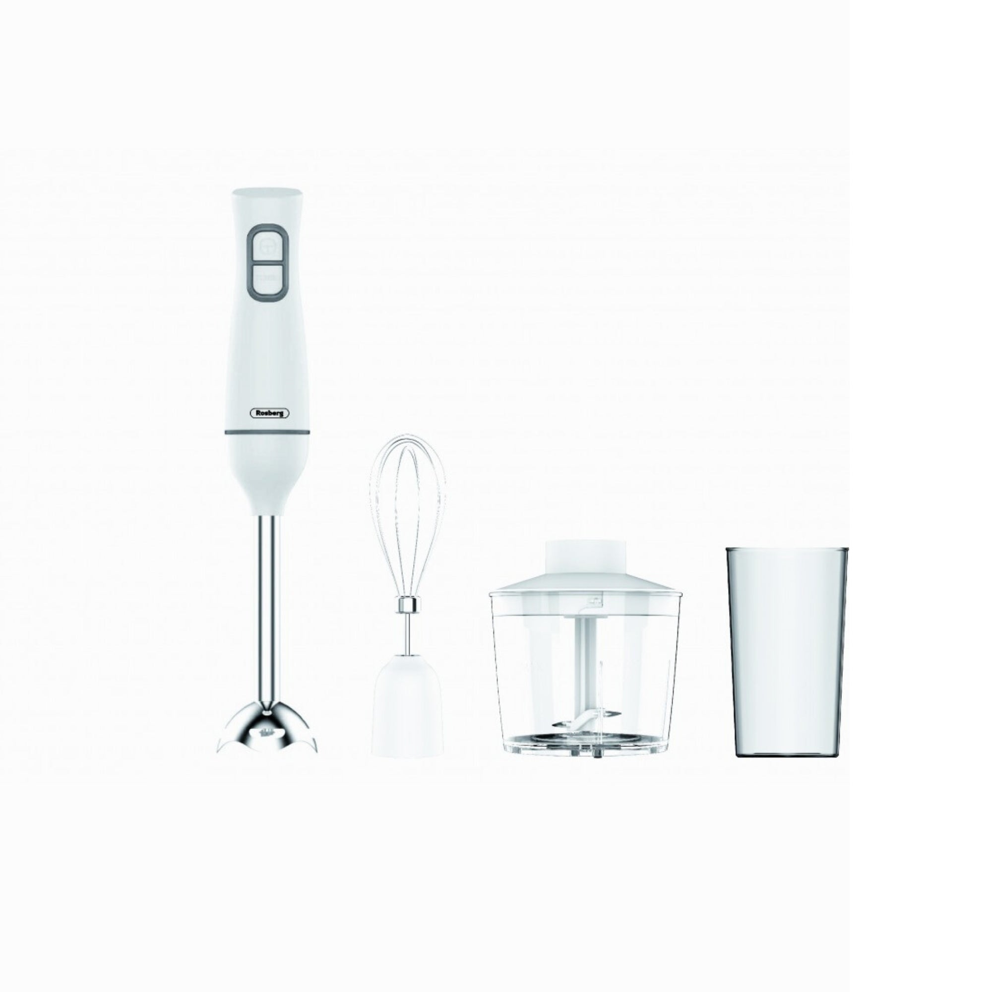 Set 3 in 1 Blender de Mana, 350W, 2 viteze, Tija Otel, Pahar 700ml, Chopper, Tel, Rosberg, Alb