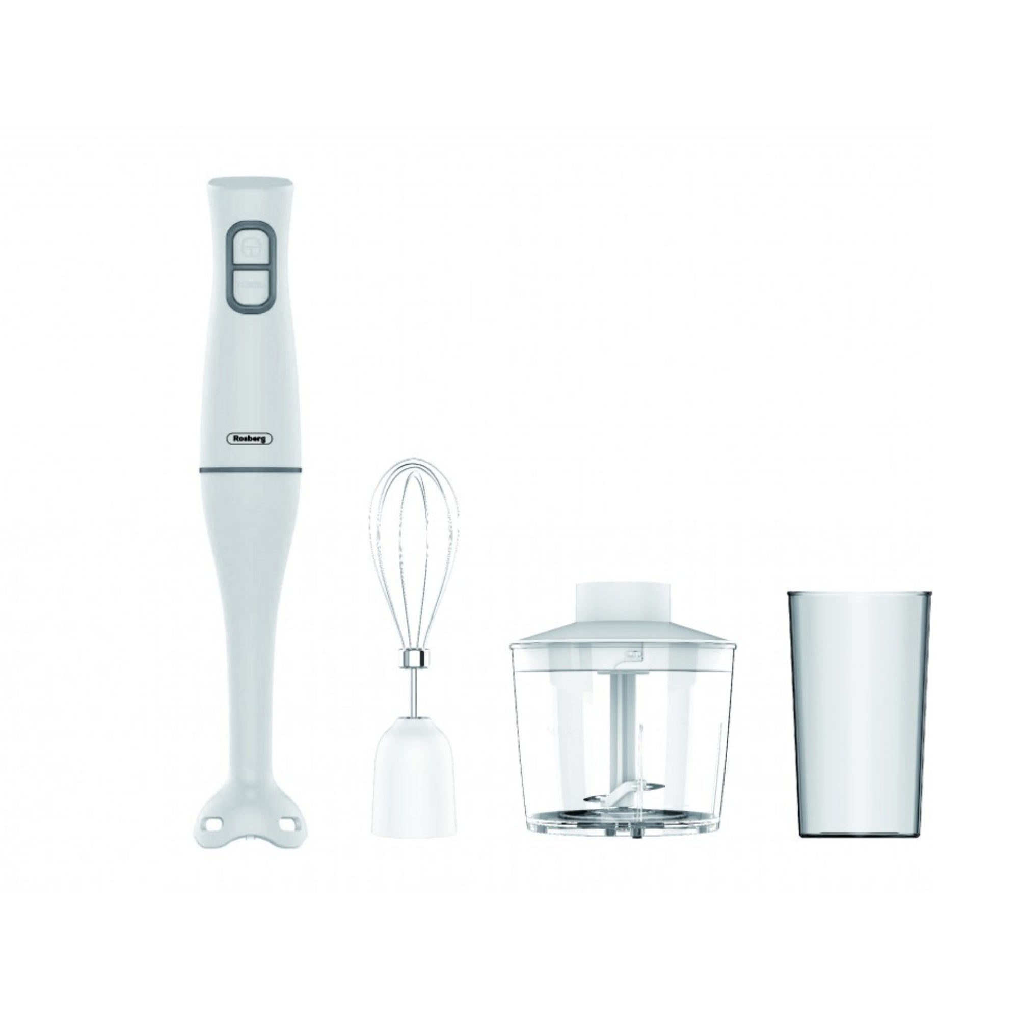 Set 3 in 1 Blender de Mana, 350W, 2 viteze, Tija Plastic, Pahar 700ml, Chopper, Tel, Rosberg, Alb