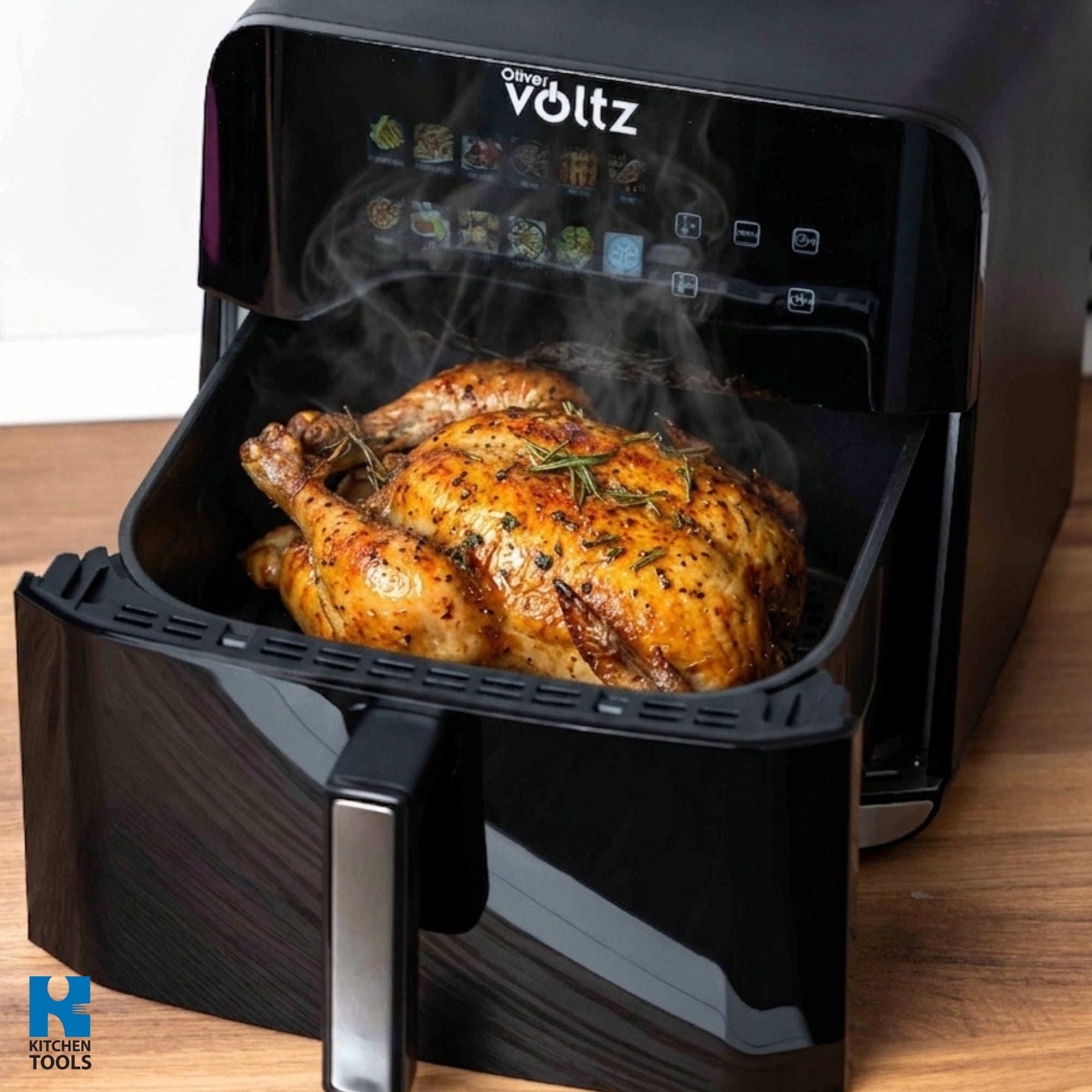 Air Fryer/ Friteuza cu aer cald, 8 litri, 1800W, 12 programe, display LED color, fereastra transparenta, timer, Oliver Voltz