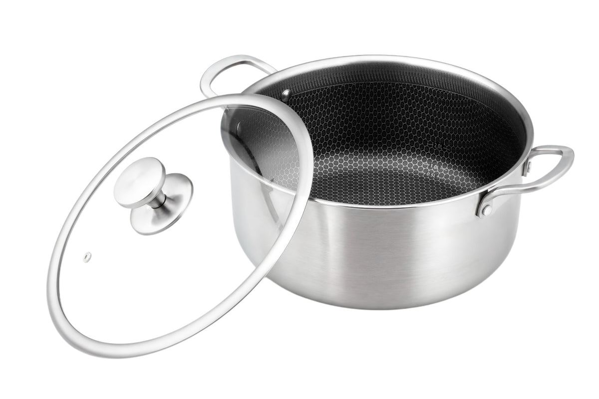Cratita hybrid inalta, FusionHex Pro, 24x7cm, cu capac sticla, inox 18/10 antiaderent, Goldmann