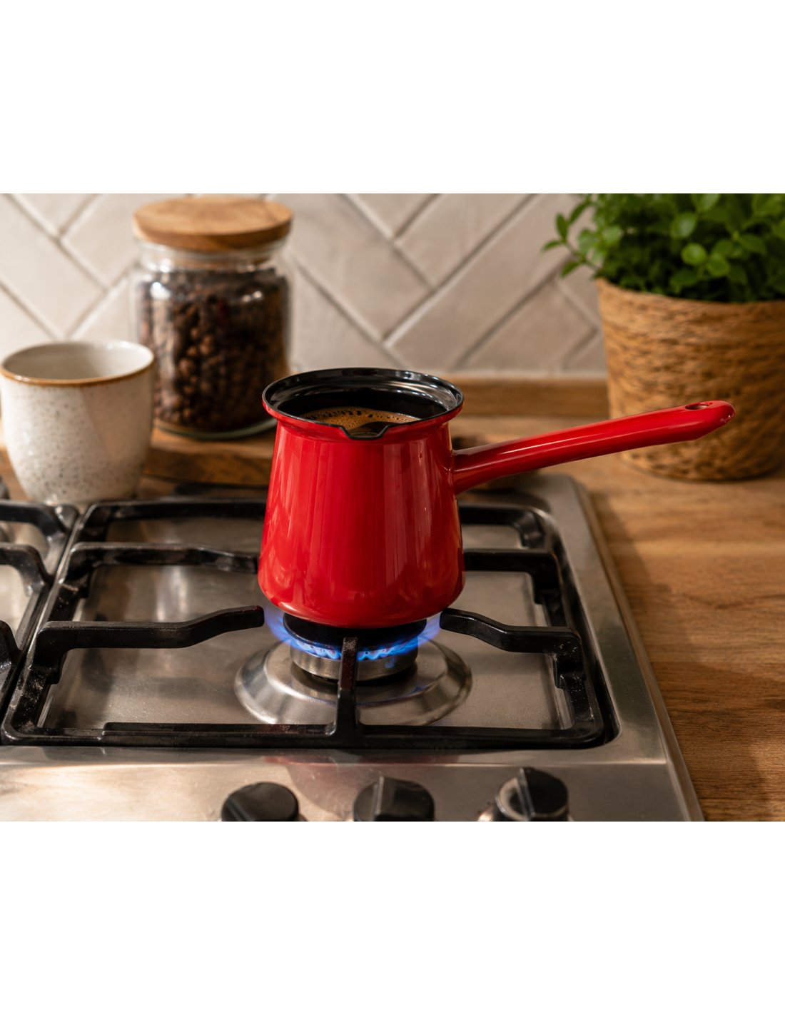 Ibric emailat pentru cafea, 800ml, rosu, Rosberg