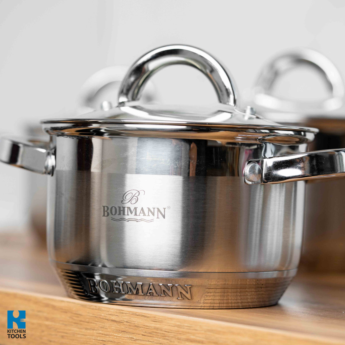 Set oale inox 6 piese Bohmann, 5.0L 3.9L 2.9L, 9 straturi, compatibil cu inductie, capace sticla inox